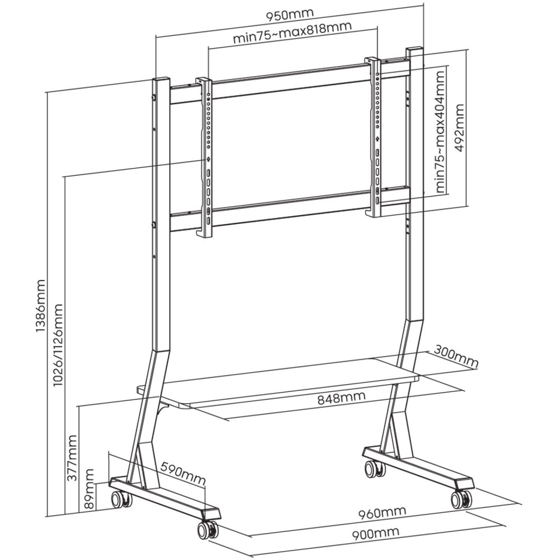 TV Trolley for 45-90" LCD/LED/Plasma TV with Shelf