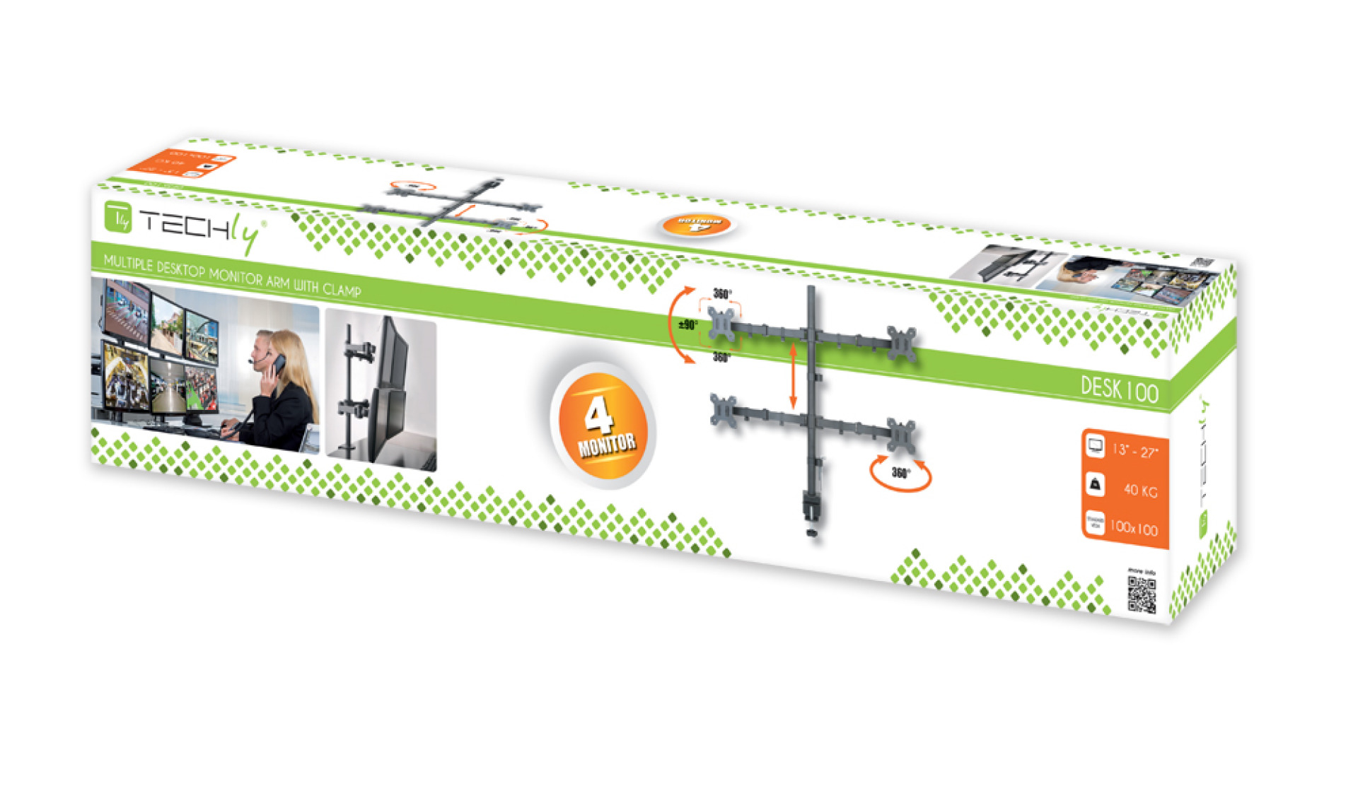 Schreibtischhalterung für 4 LCD TV LED 13"-27", max. 4x 8kg, mit Klemme