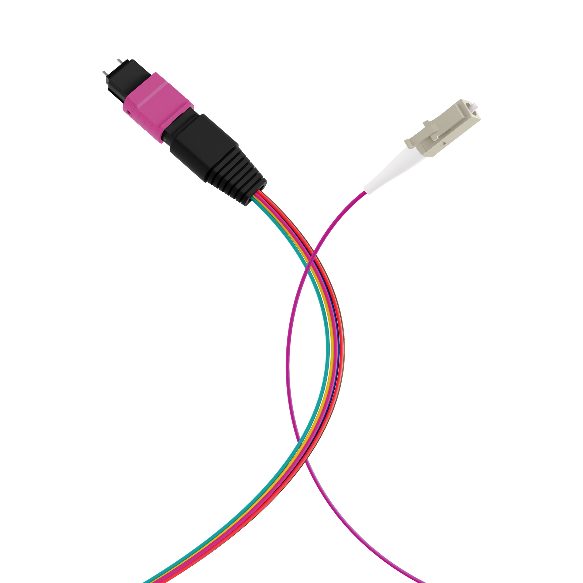 MTP®(M)-LC Fanout cable OM4 8 fibers Typ B LSZH erica-violet 0,4m