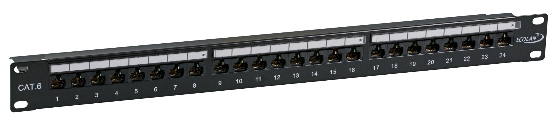 ECOLAN® Patchpanel UTP 24xRJ45 Cat.6, ,19“ 1HE, RAL9005 schwarz