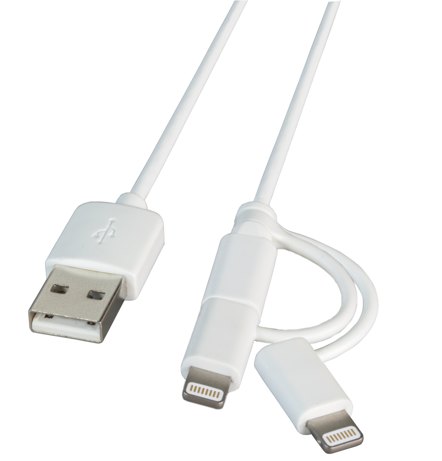 MFI USB2.0 Cable Type-A - 2 in 1 Plug- Micro-B / Lightning, 1.0m, white