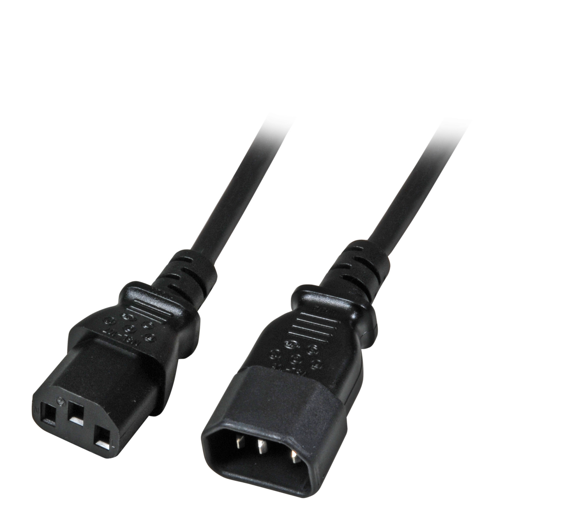 Extension Cable C14 180° - C13 180°, Black, 3.0 m, 3 x 1.00 mm²