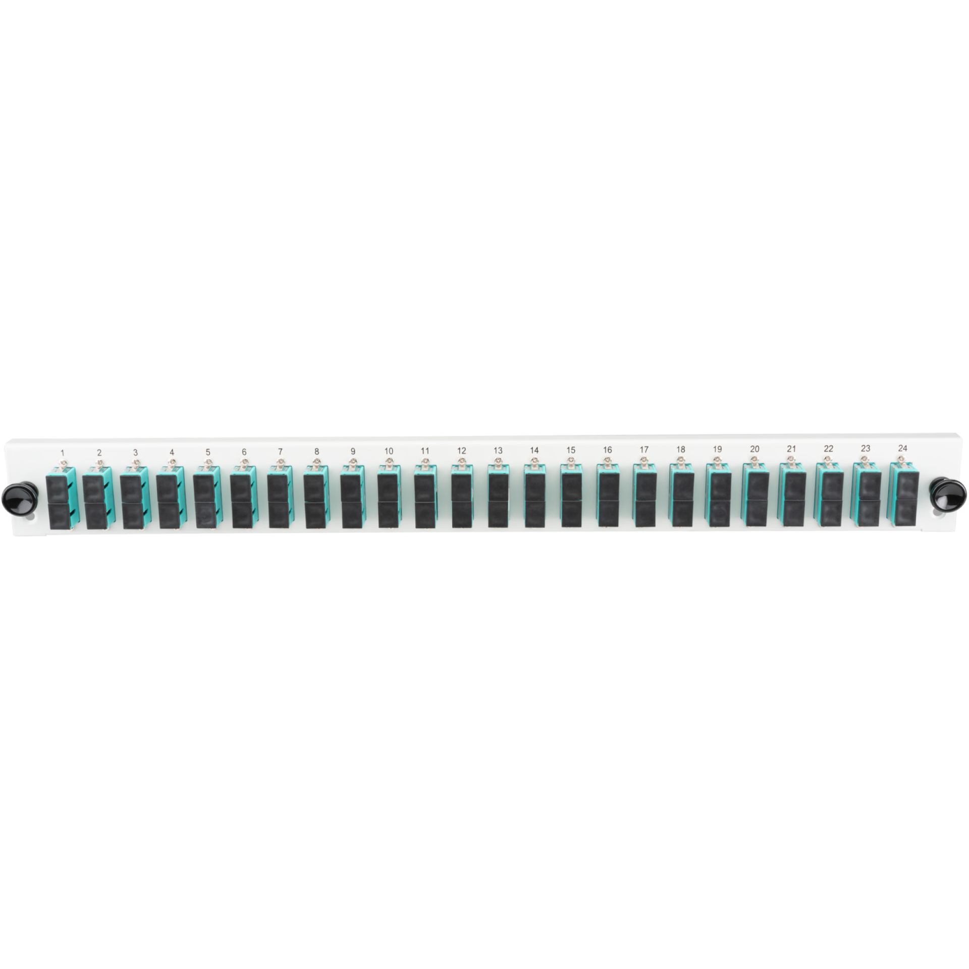 Bestückte Frontblende mit 24 x SC Duplex Kupplung OM4 vertikal, grau