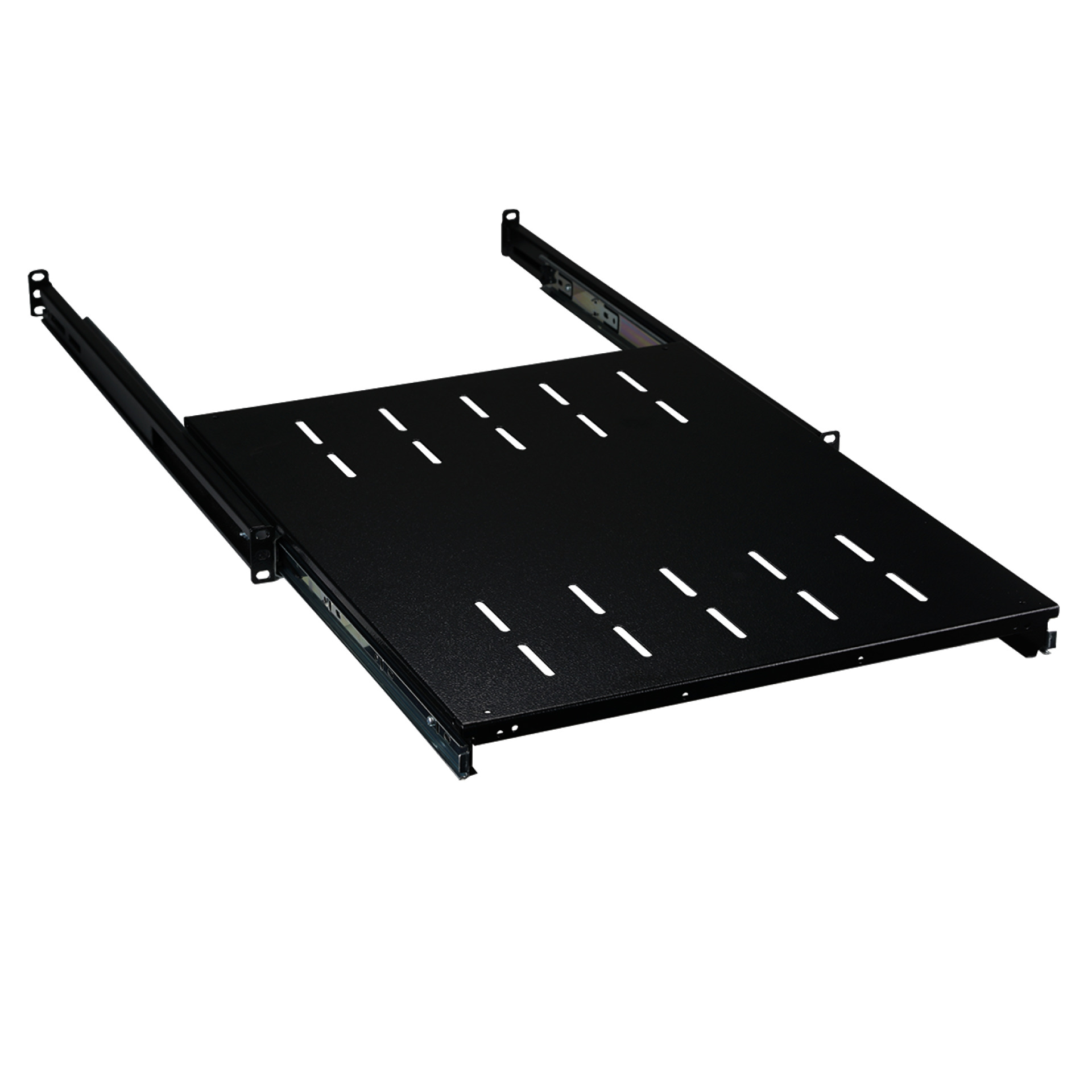 19" 1U Pull-Out Shelf, MD 550..630 mm, Max. Load 30 kg, CD 800, RAL9005