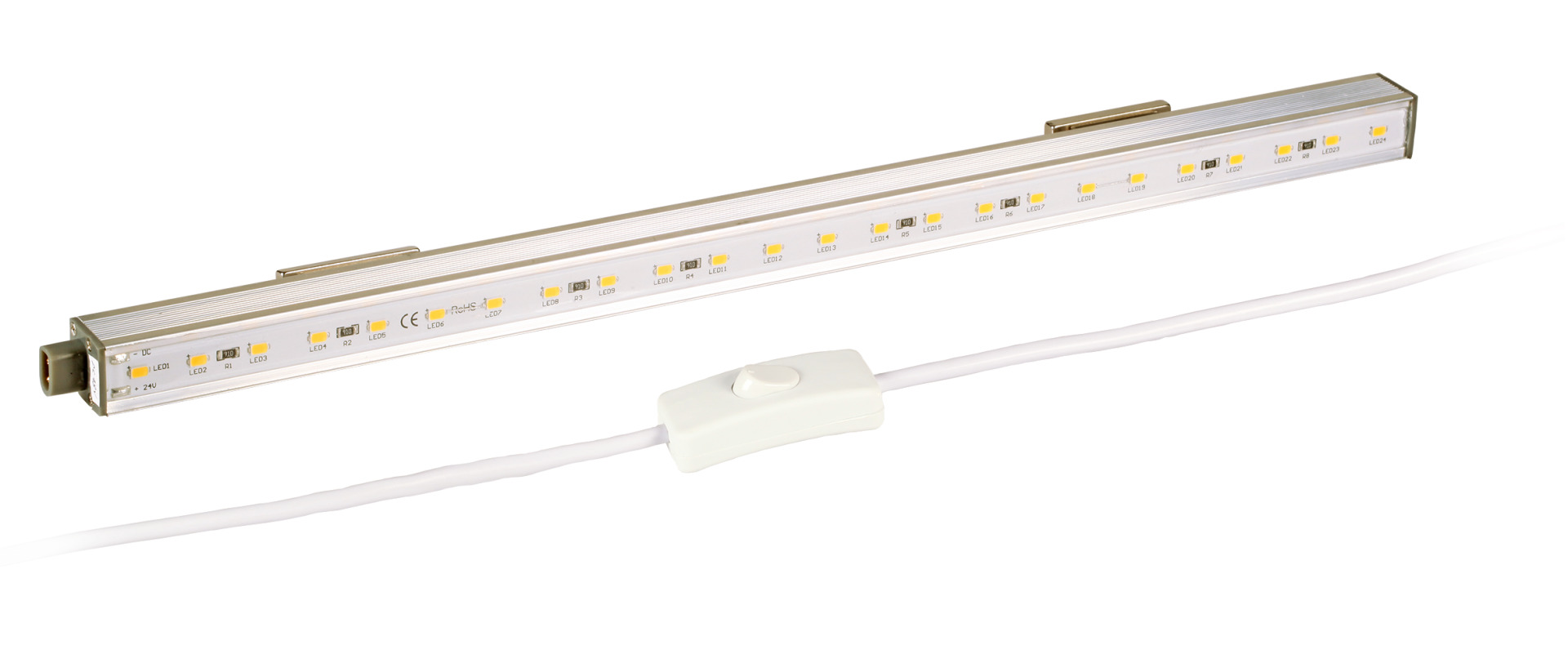 Set aus LED Leuchte + Anschlussset 48 V DC mit Schalter