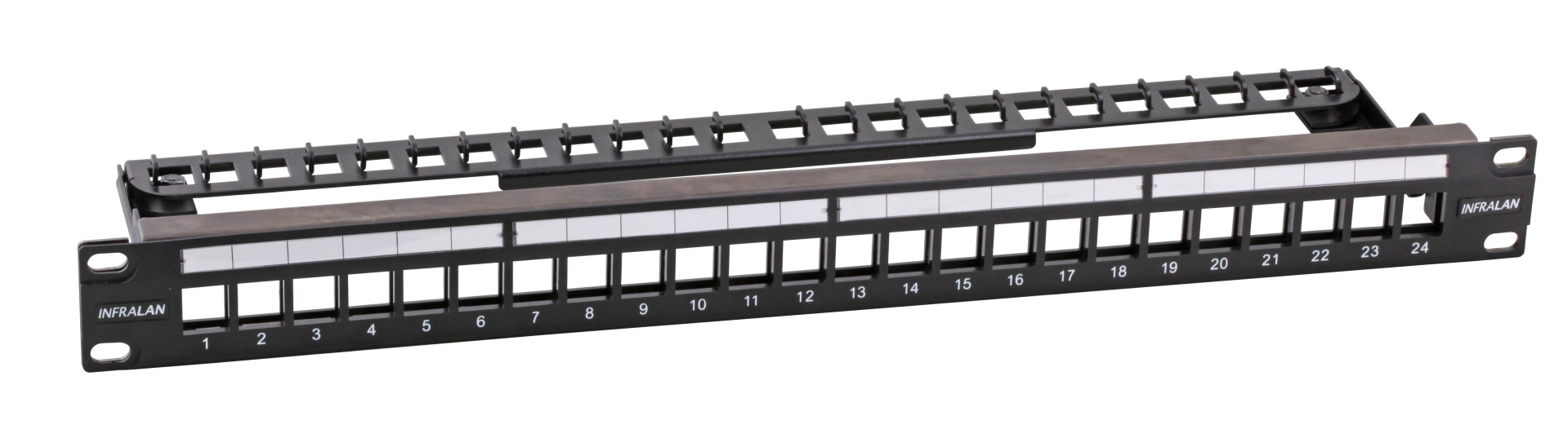 INFRALAN® Verteilerfeld 19" 24-Port, 1HE, für Keystone Module, RAL9005