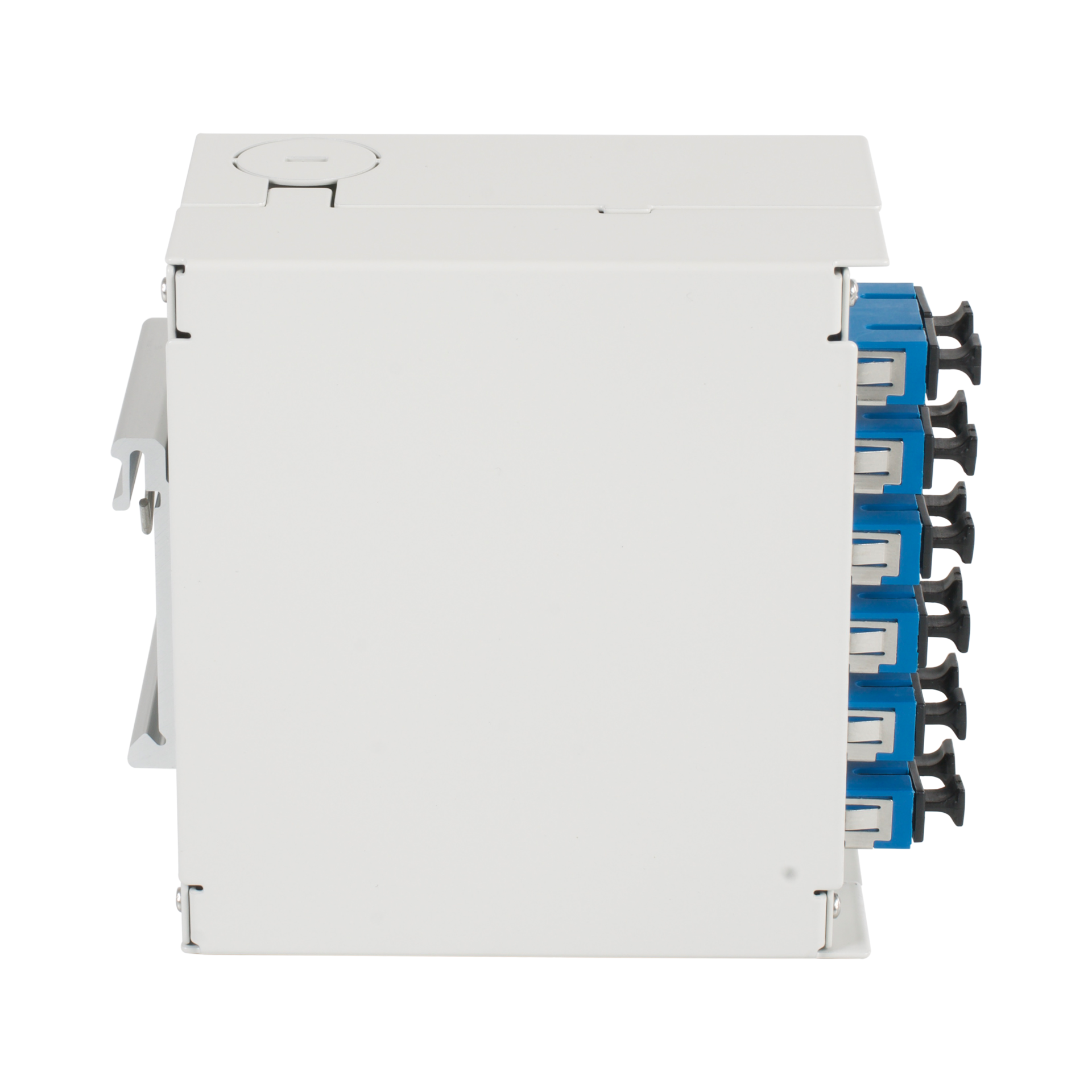 Hutschienenbox OS2 G652D 12xSC Pigtail abgesetzt, 6x SC-Duplex Kupplung