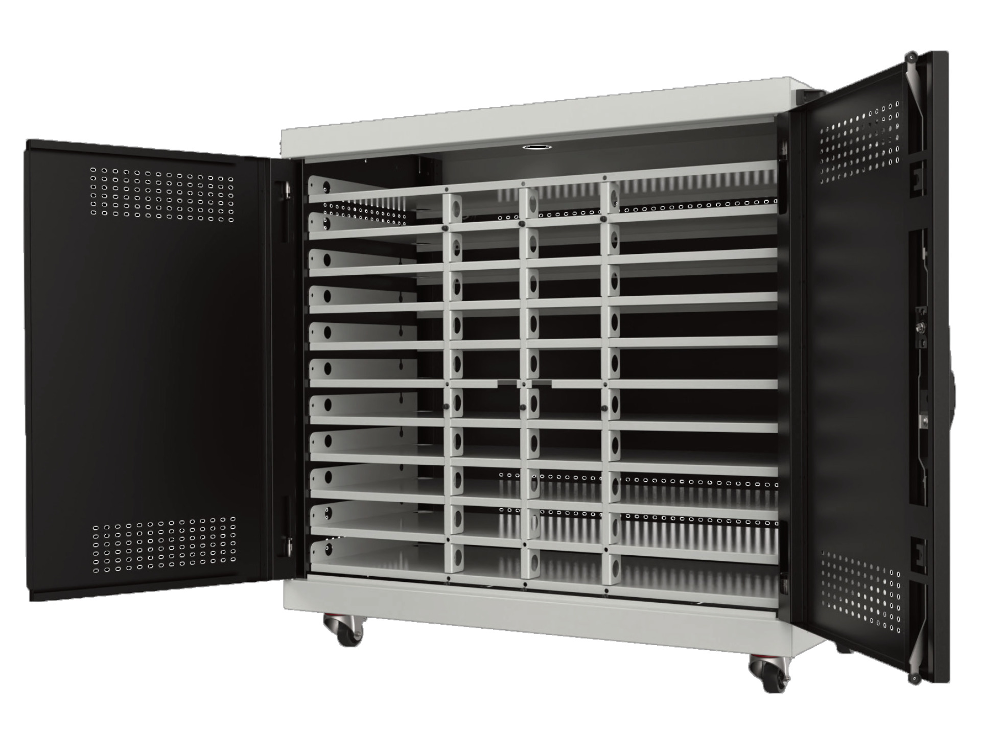 Tablet-/Laptop Cabinet, 33 Trays each 1U, HxWxD 1000x1000x550 mm