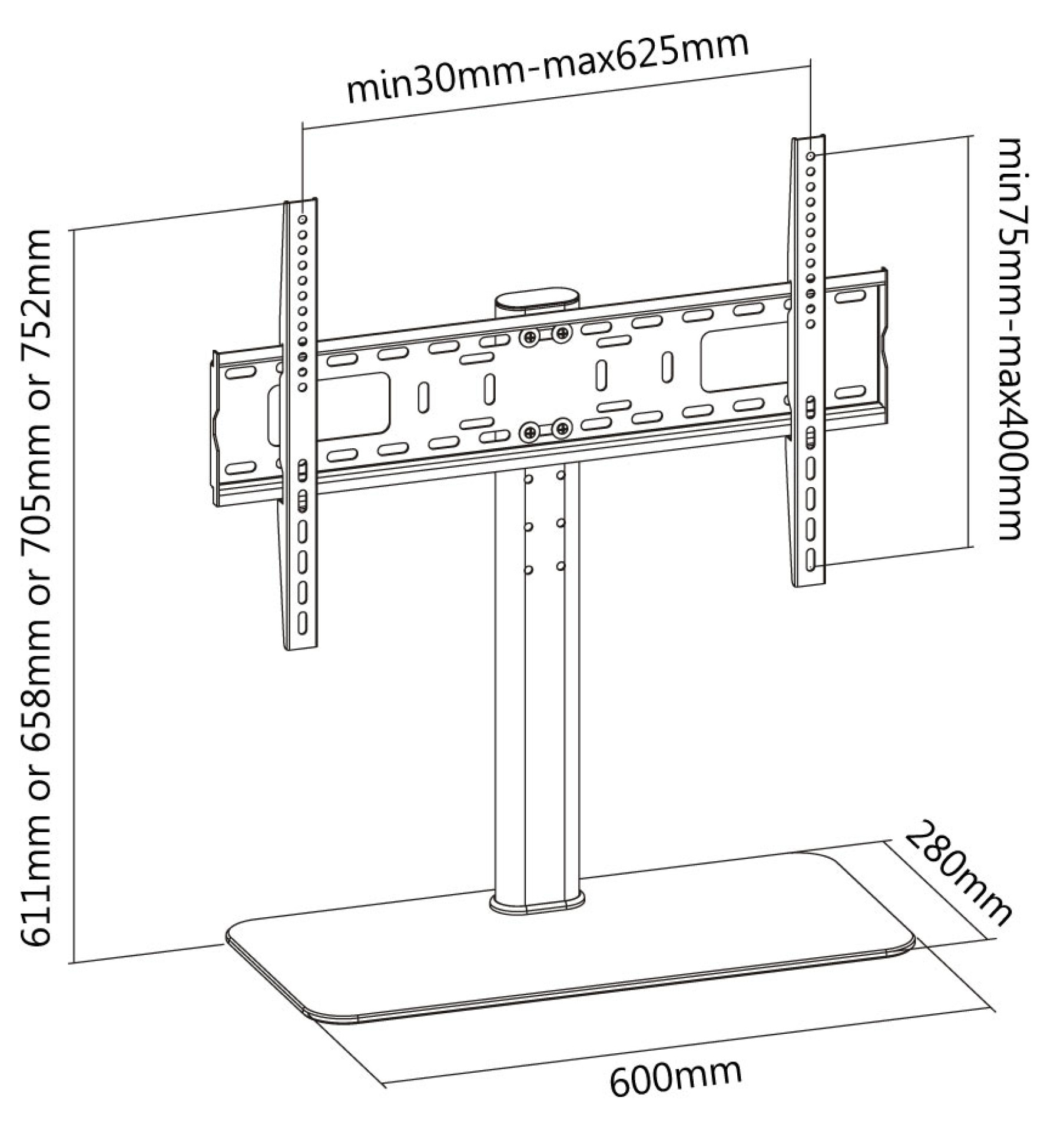 Schreibtischhalterung für 1 LCD TV LED 32"-55", mit Glas Standfuß