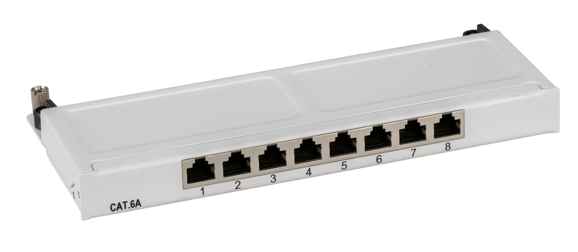 Mini-Patchpanel STP 8xRJ45 Cat.6A, 10“ 0,5U, RAL7035 grey