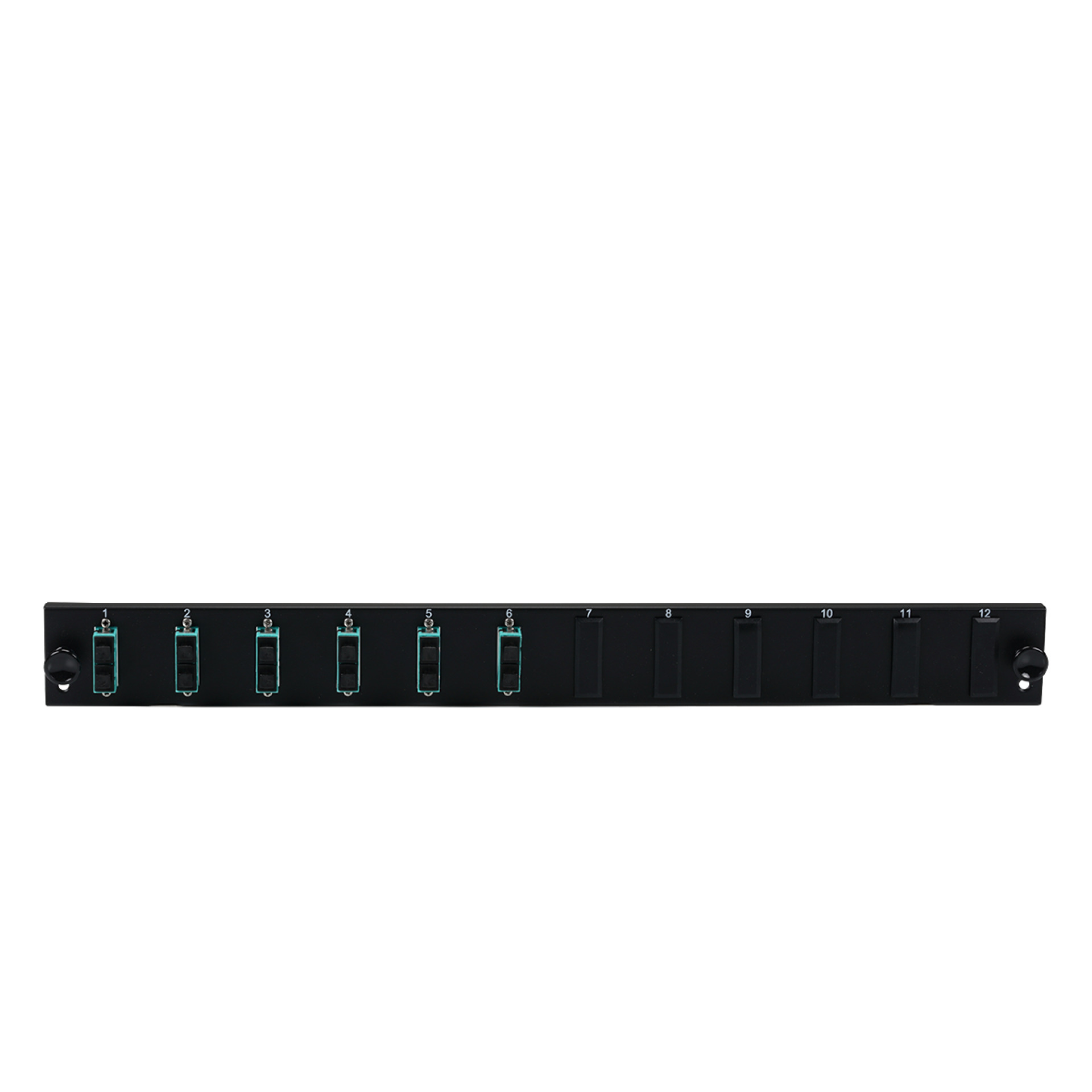 Bestückte 12 Port Frontblende mit 6 x SC Duplex Kupplung OM3 vertikal, grau