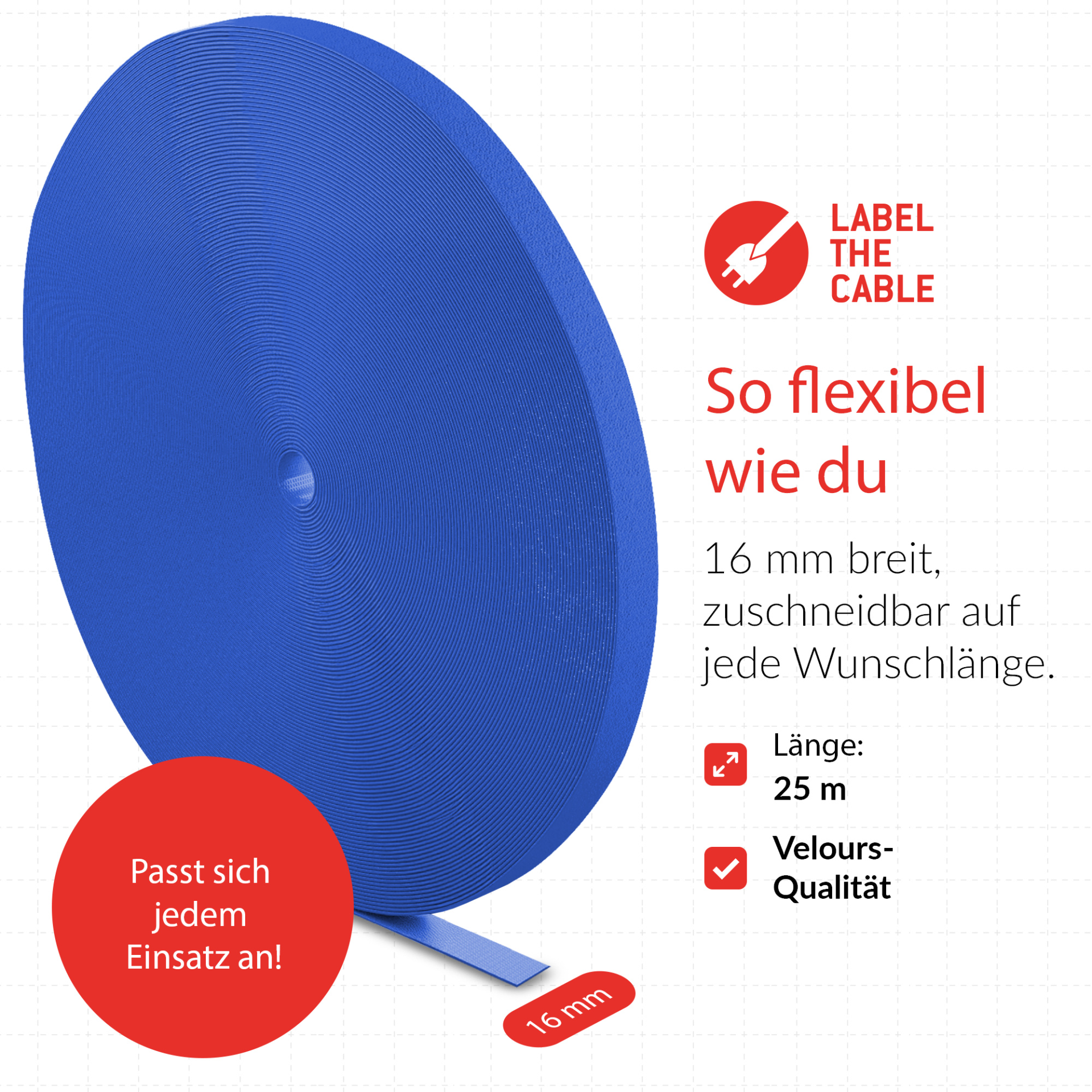 LTC ROLL STRAP, Doppelseitige Klettbandrolle,25m blau