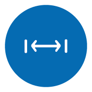 Blaues Icon mit Doppelpfeil, der kurze Distanz symbolisiert Blaues Icon mit Doppelpfeil, der kurze Distanz symbolisiert