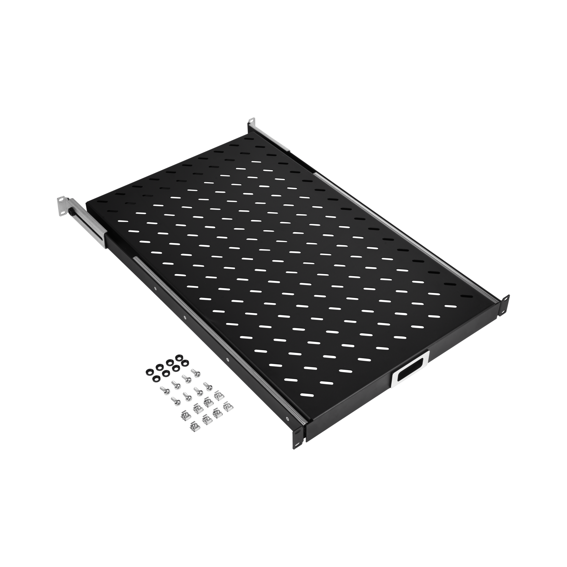 19" 1HE Fachboden ausziehbar, ET 550..650 mm, 30 kg, ST 800, RAL9005