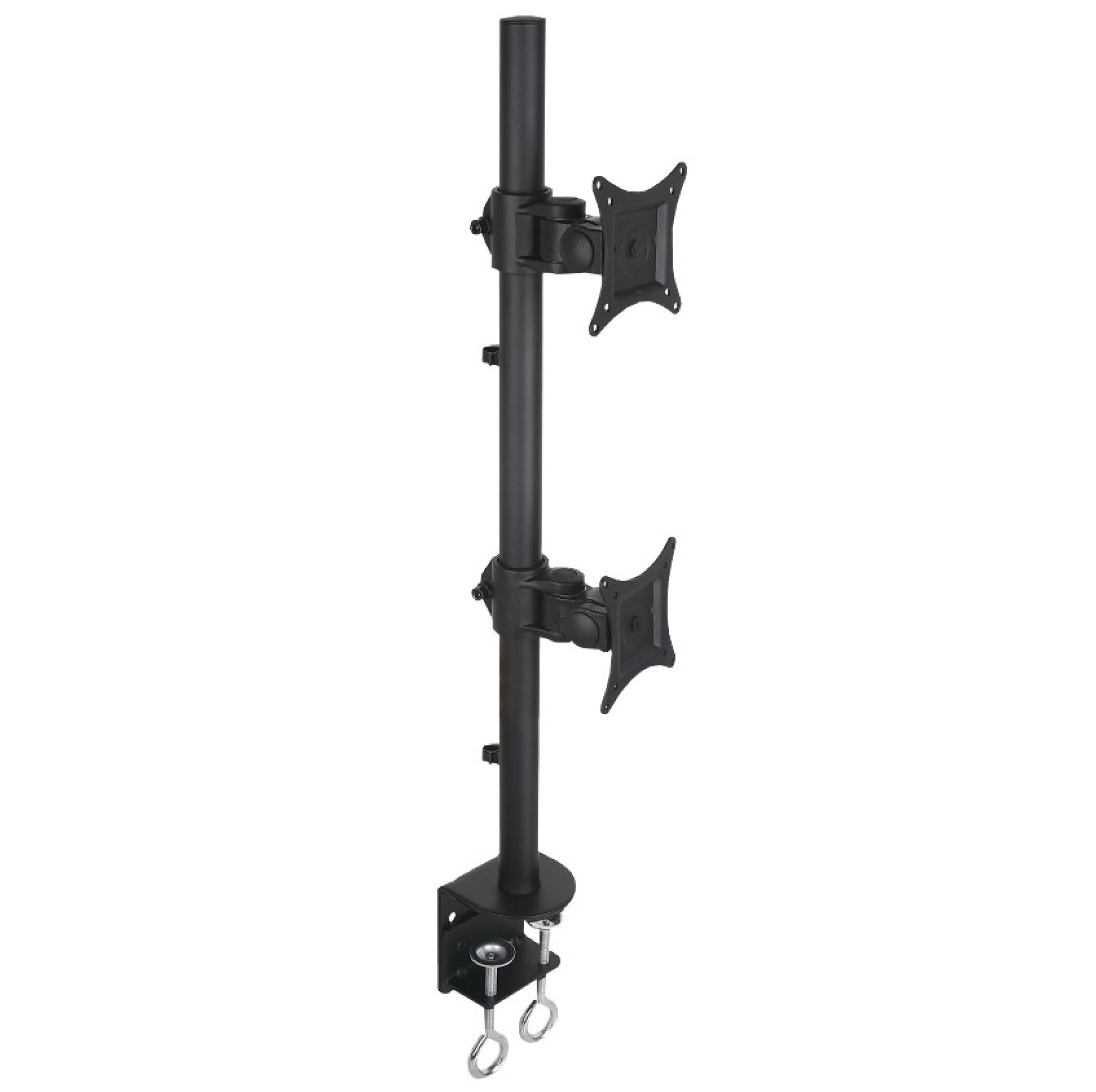 Desk stand for 2 LCDs 13"-27", vertical, with clamp