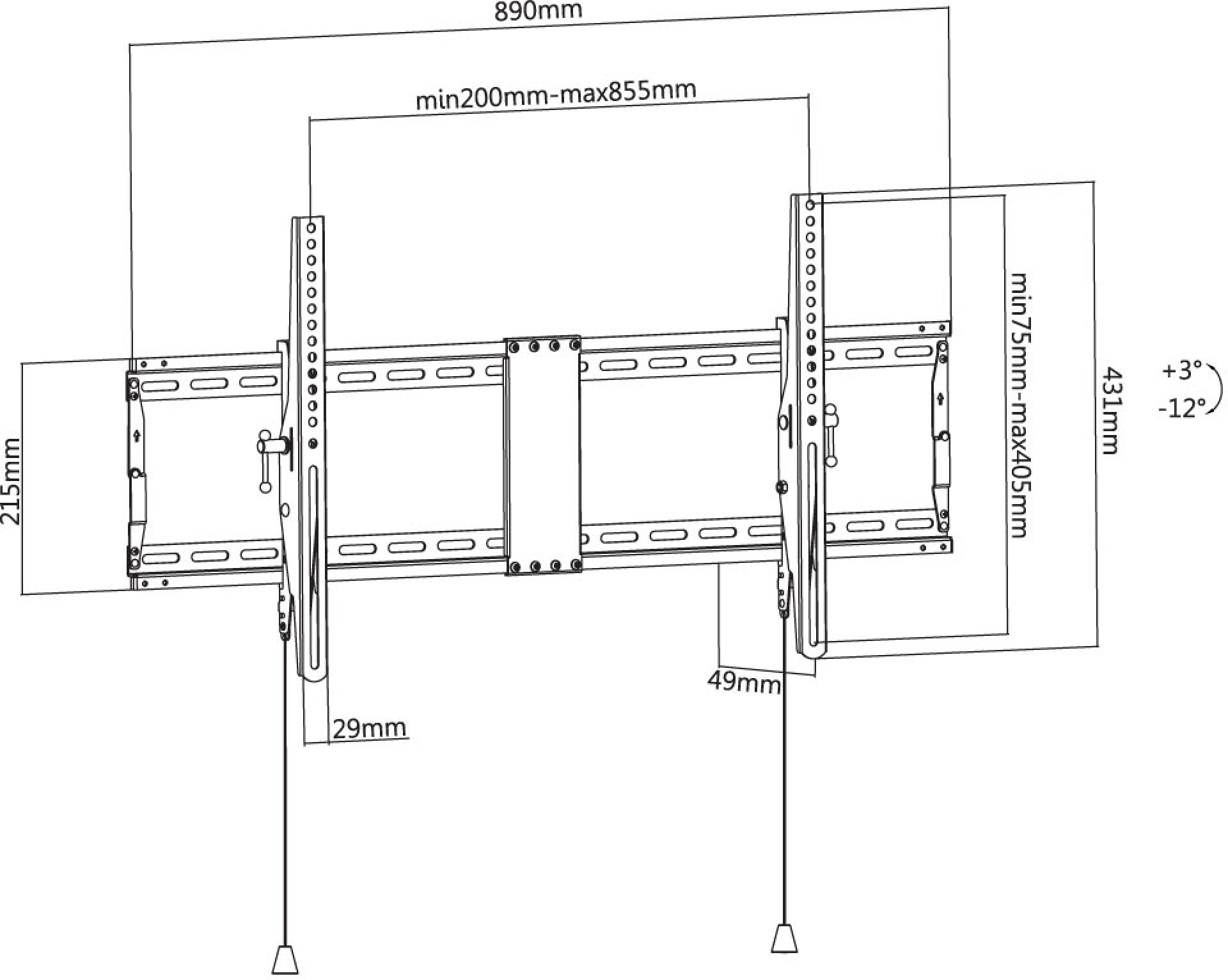 Wall support for 1 LCD TV LED 43"-90", wall distance: 49mm, black