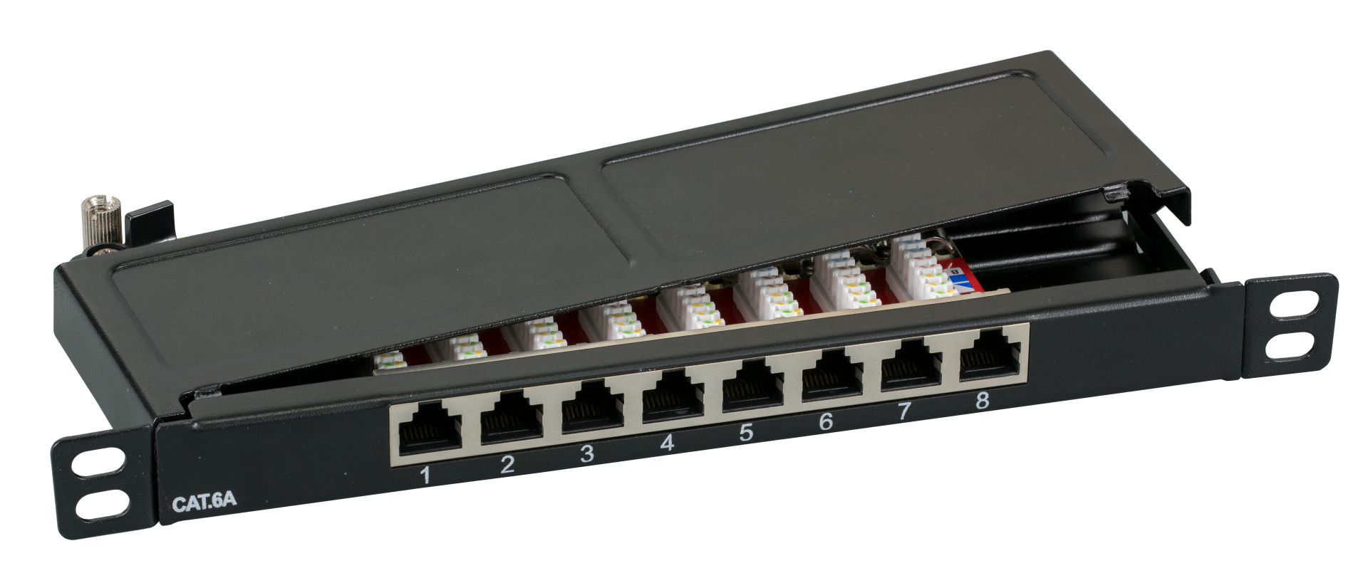 Mini-Patchpanel STP 8xRJ45 Cat.6A, 10“ 0,5U, RAL7035 grey