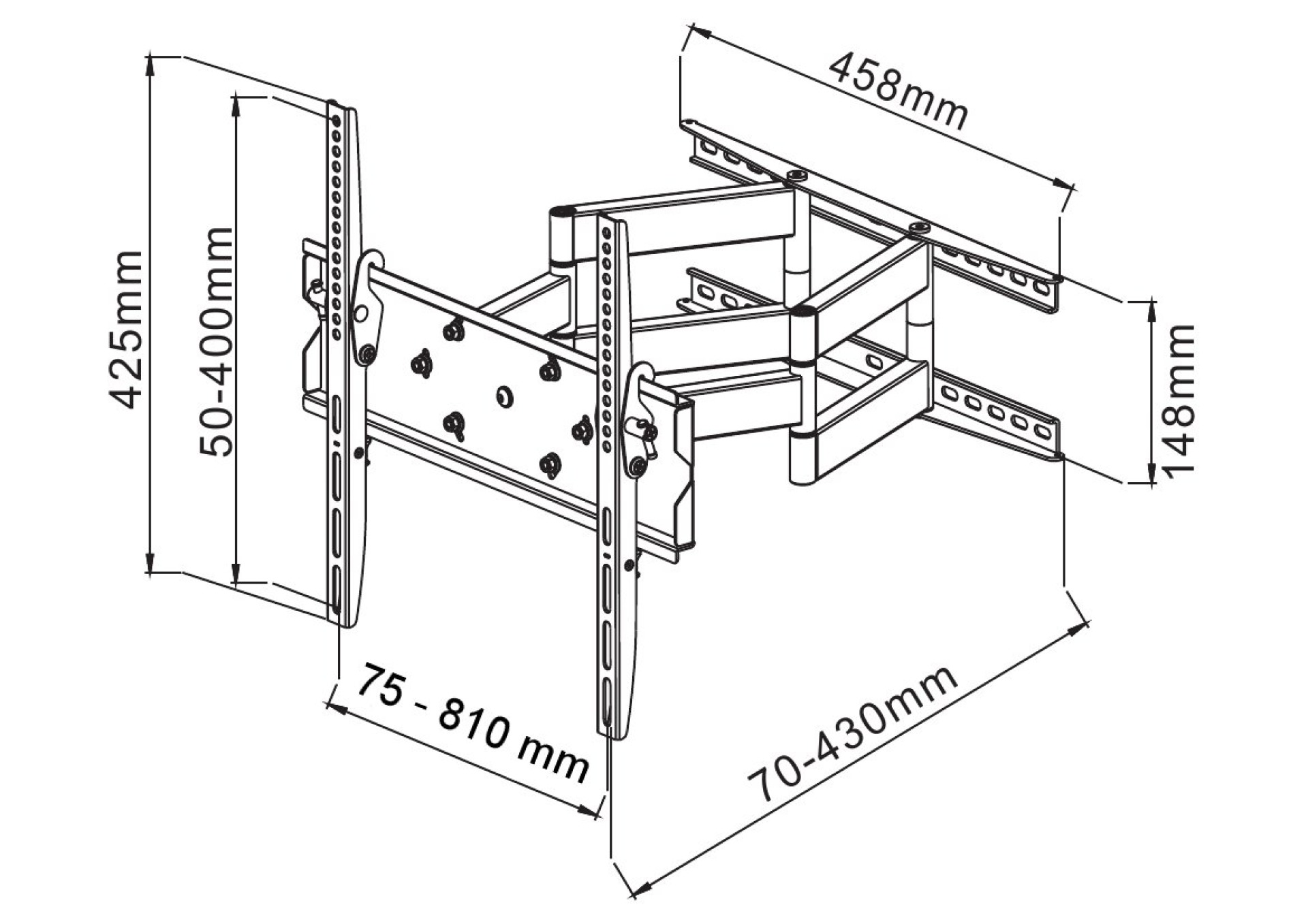 Wall bracket for LCD TV LED 42"-70" Full Motion Dual Arm, black