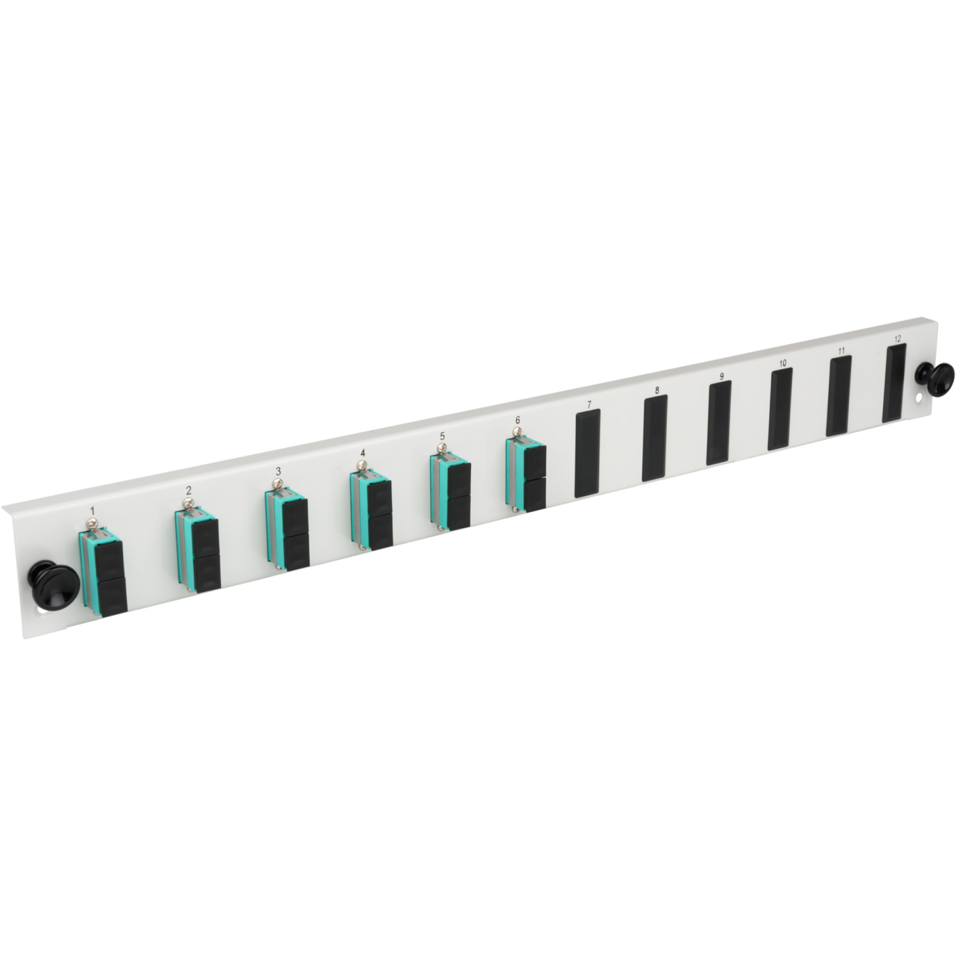 Bestückte 12 Port Frontblende mit 6 x SC Duplex Kupplung OM4 vertikal, grau