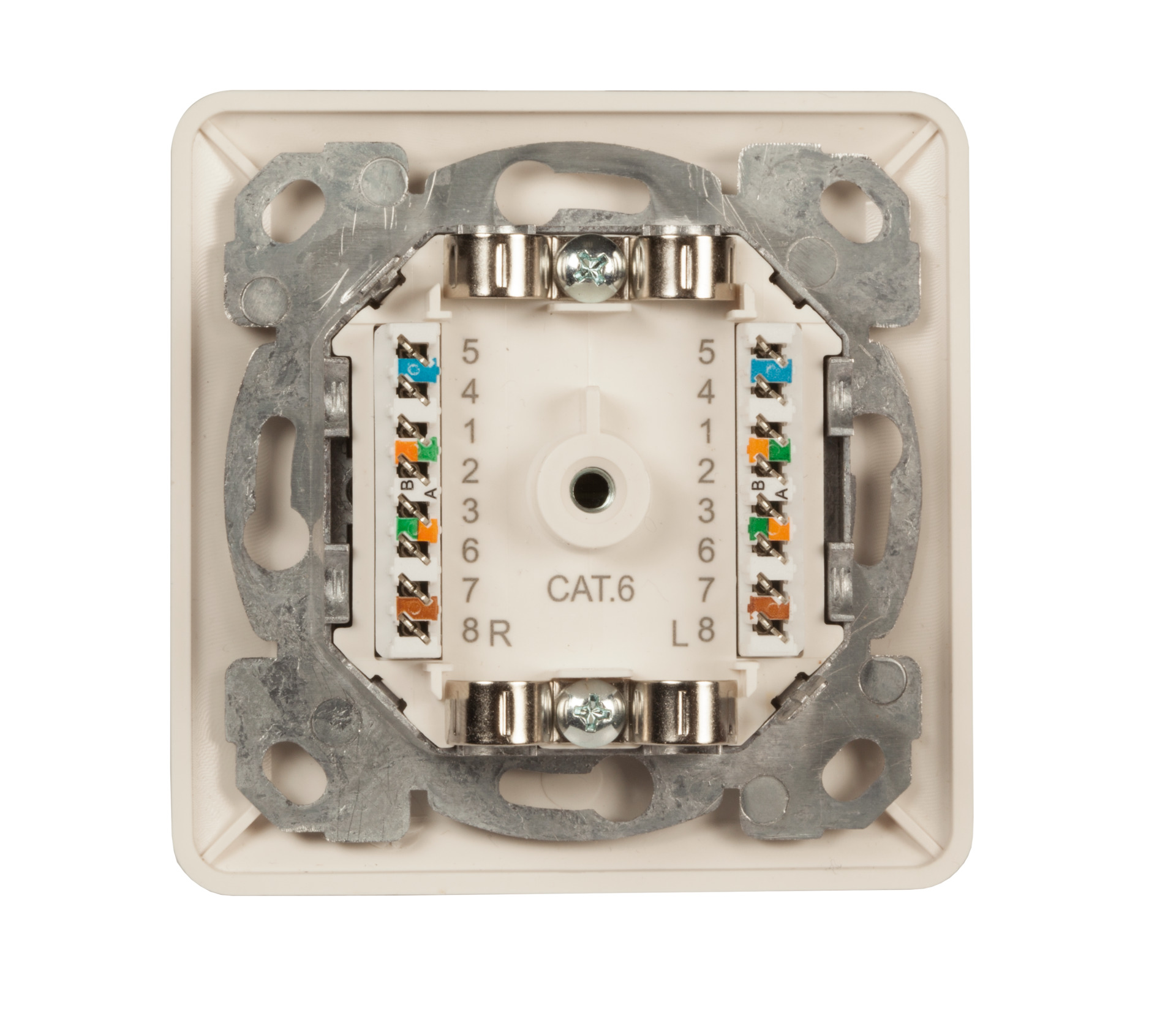 Datendose Cat.6 250MHz rechts/links, Unterputz, 2xRJ45, RAL9010