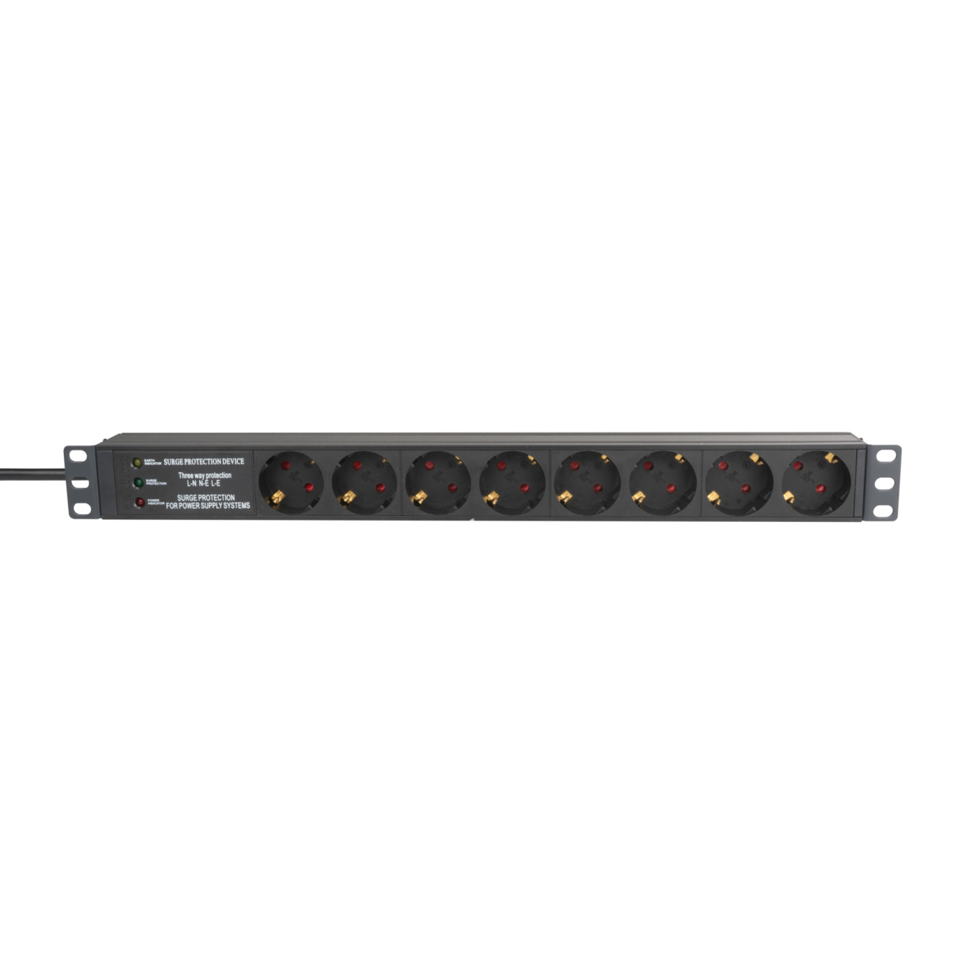 19“ 1HE Steckdosenleiste 8 x CEE 7/3 mit ÜSS, im Aluprofil, schwarz