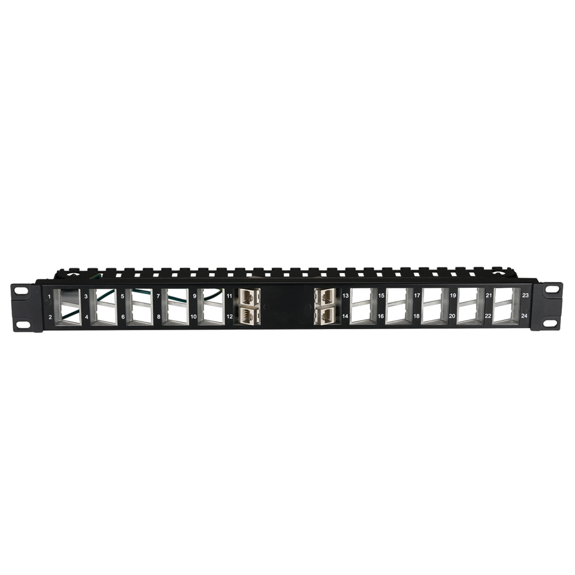 Verteilerfeld 19" 1HE 24-Port, Metall, grau RAL7035, Schrägauslass