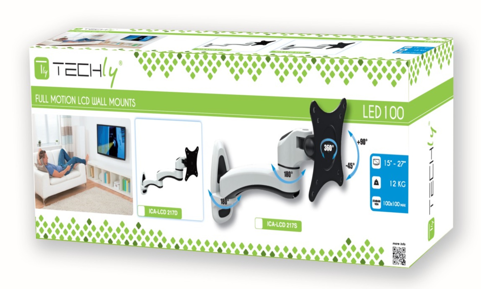 Wandhalterung für LCD TV LED 15"-27" neigbar drehbar 2 Gelenke, schwarz&weiß