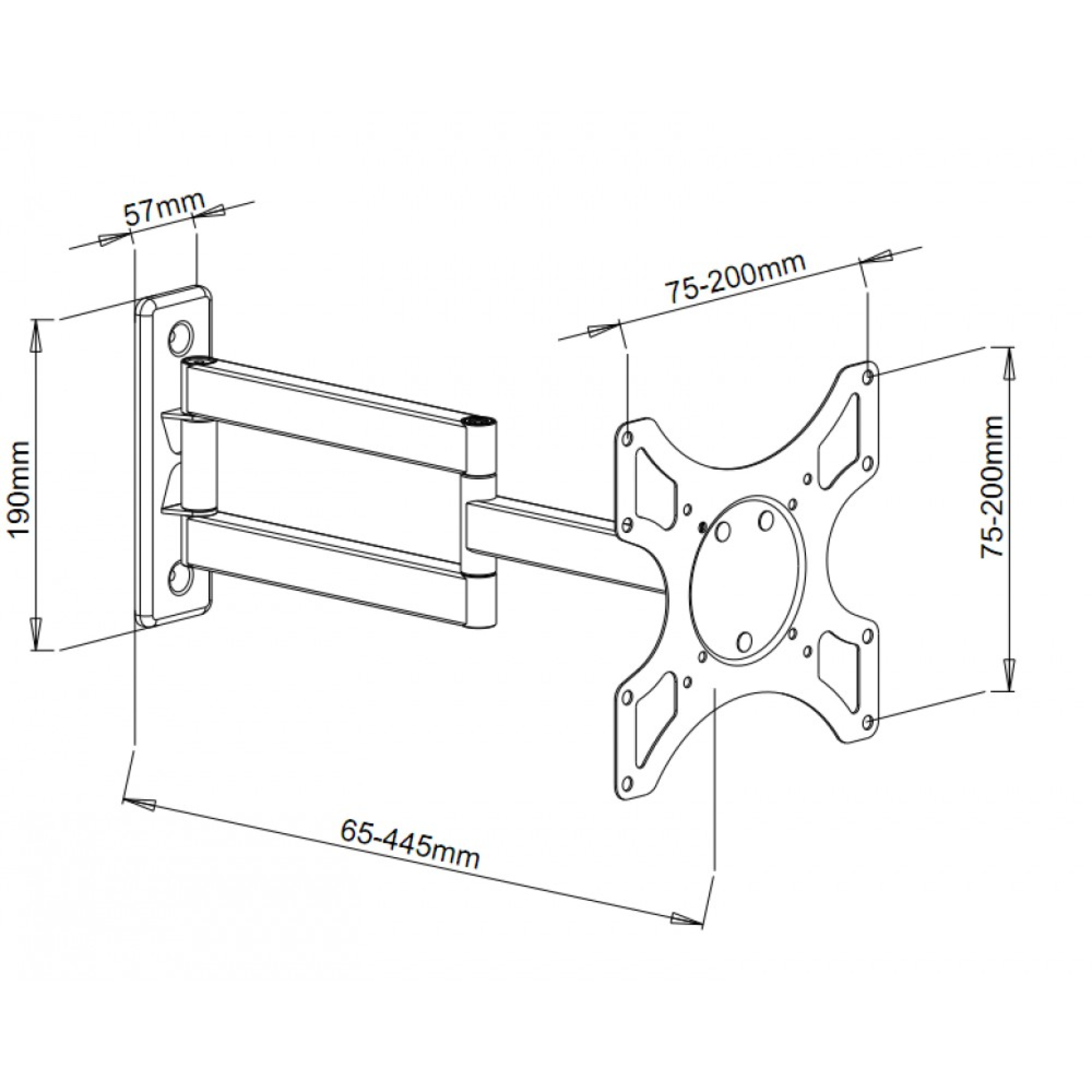 Wall bracket for 19-37" LCD LED TV tiltable 3 joints bicolor 