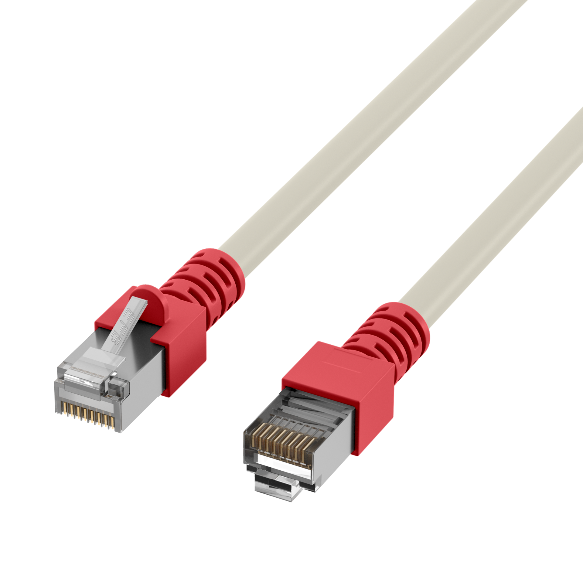 RJ45 Patchkabel Cat.5e SF/UTP PVC,Tülle rot CCA crossed grau 2m