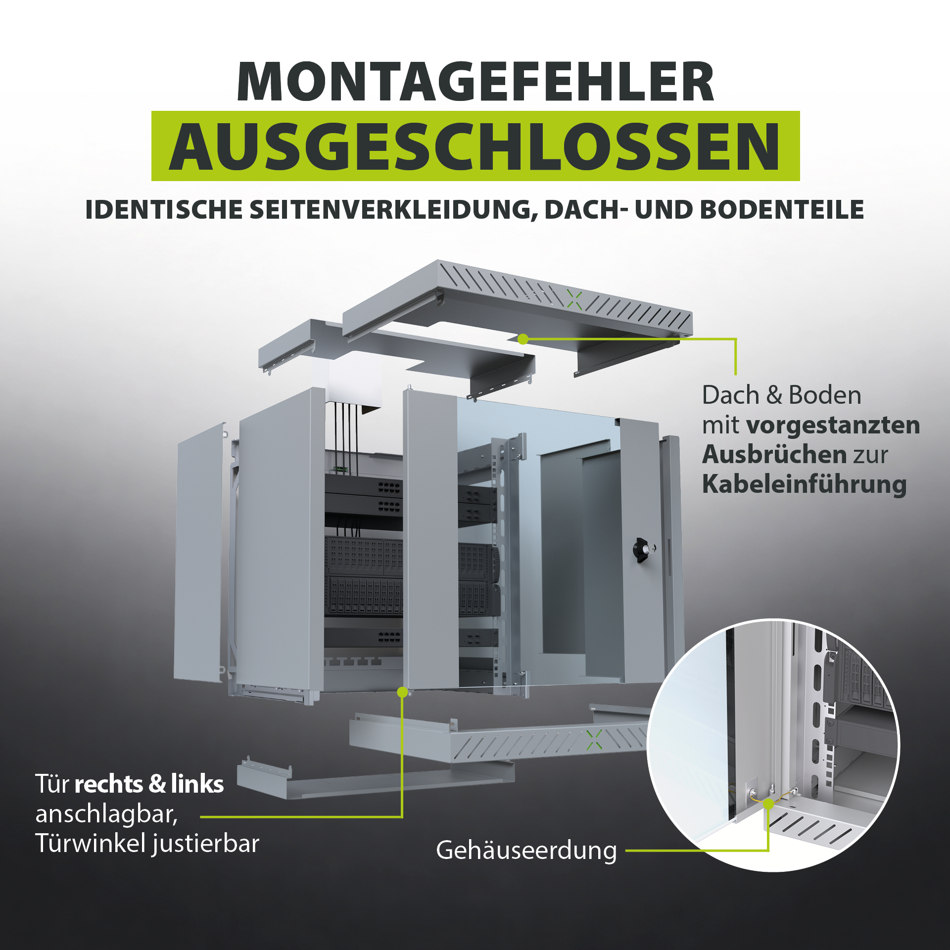 Wandgehäuse X-Rack mit Glastür 400-600mm 12HE grau RAL7035