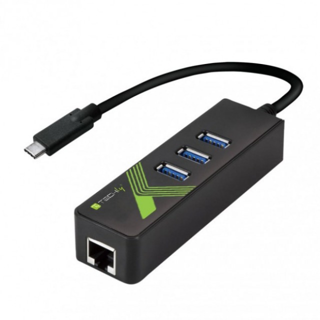 Converter 1x USB C Male to 1x RJ45 Female & 3x USB A Female