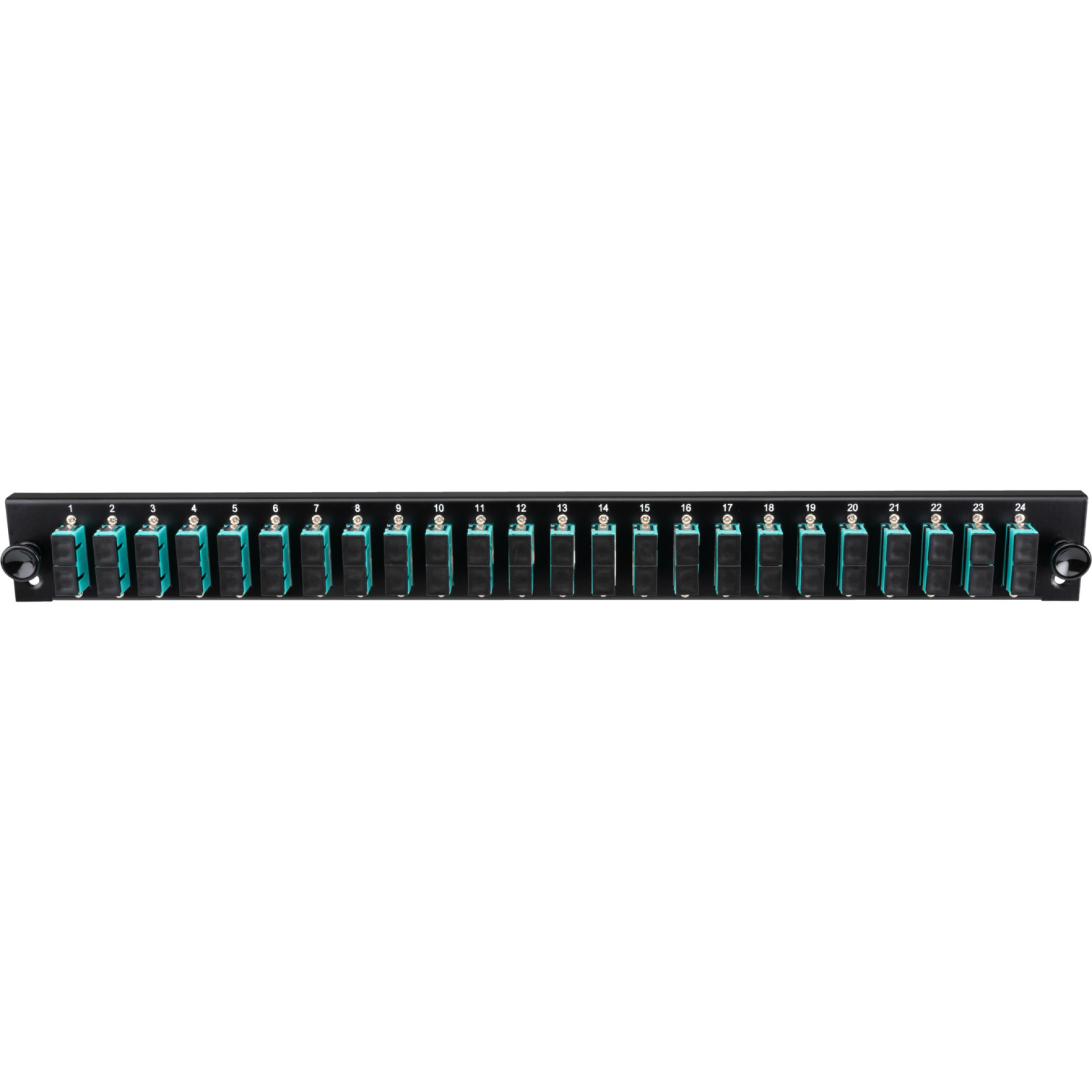 Bestückte Frontblende mit 24 x SC Duplex Kupplung OM4 vertikal, schwarz