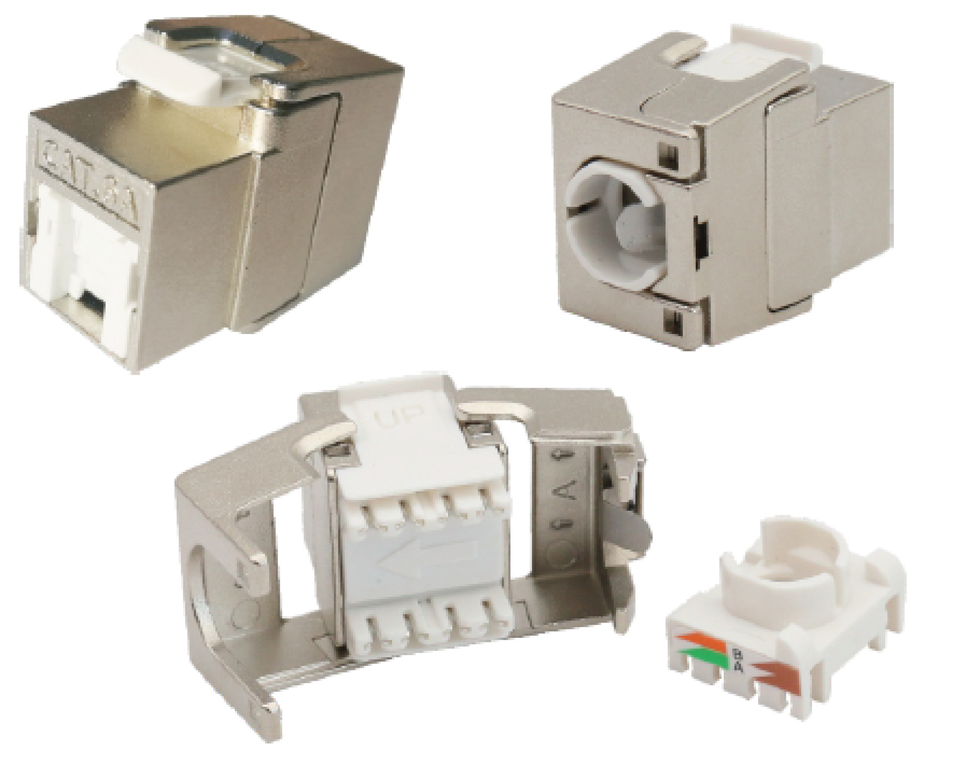 RJ45 Shortbody Keystone STP, Cat.6A 500MHz mit integriertem Shutter