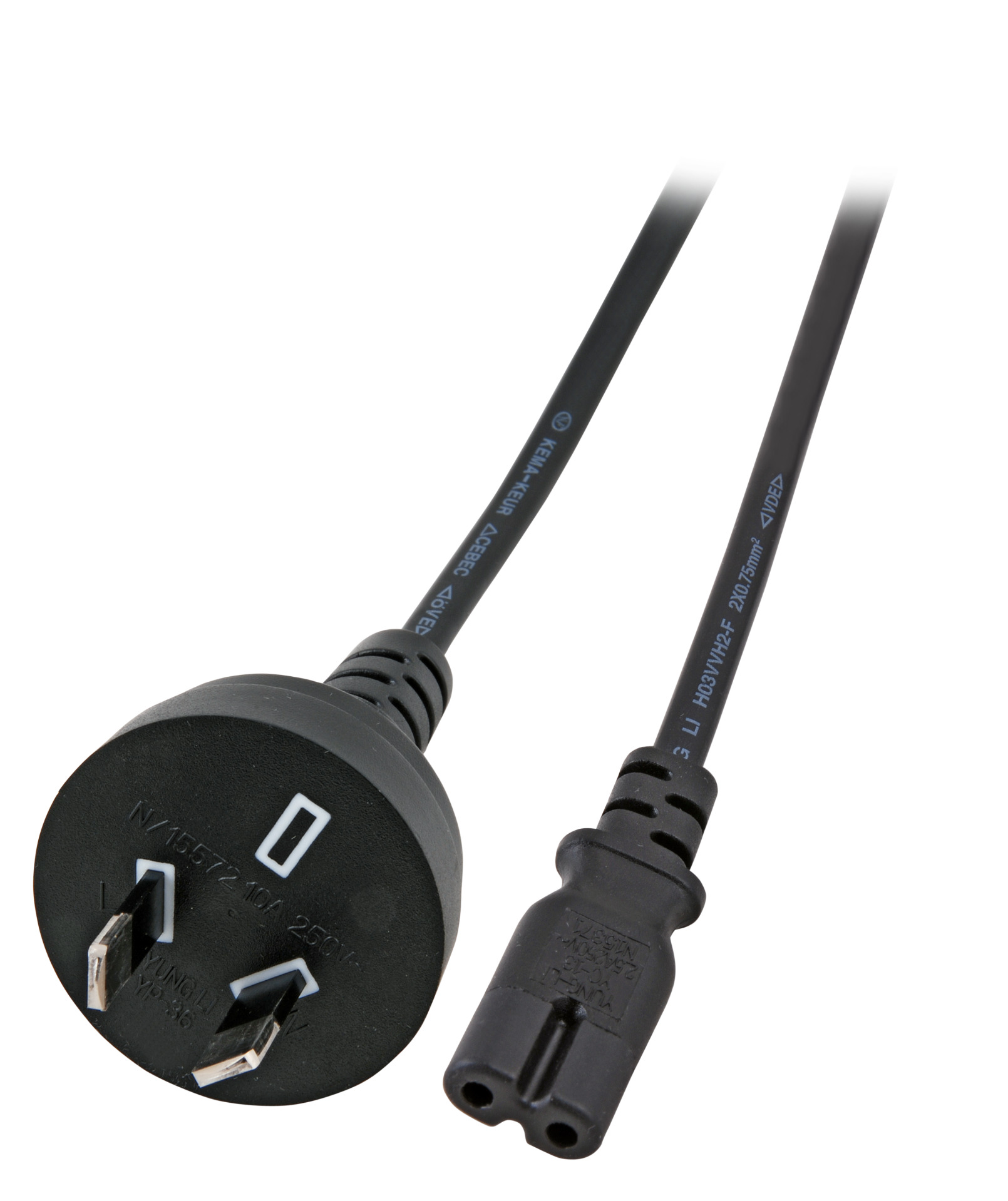 Netzleitung Australien AS3112 - C7 180°, schwarz, 1,8 m, 2 x 0,75 mm²