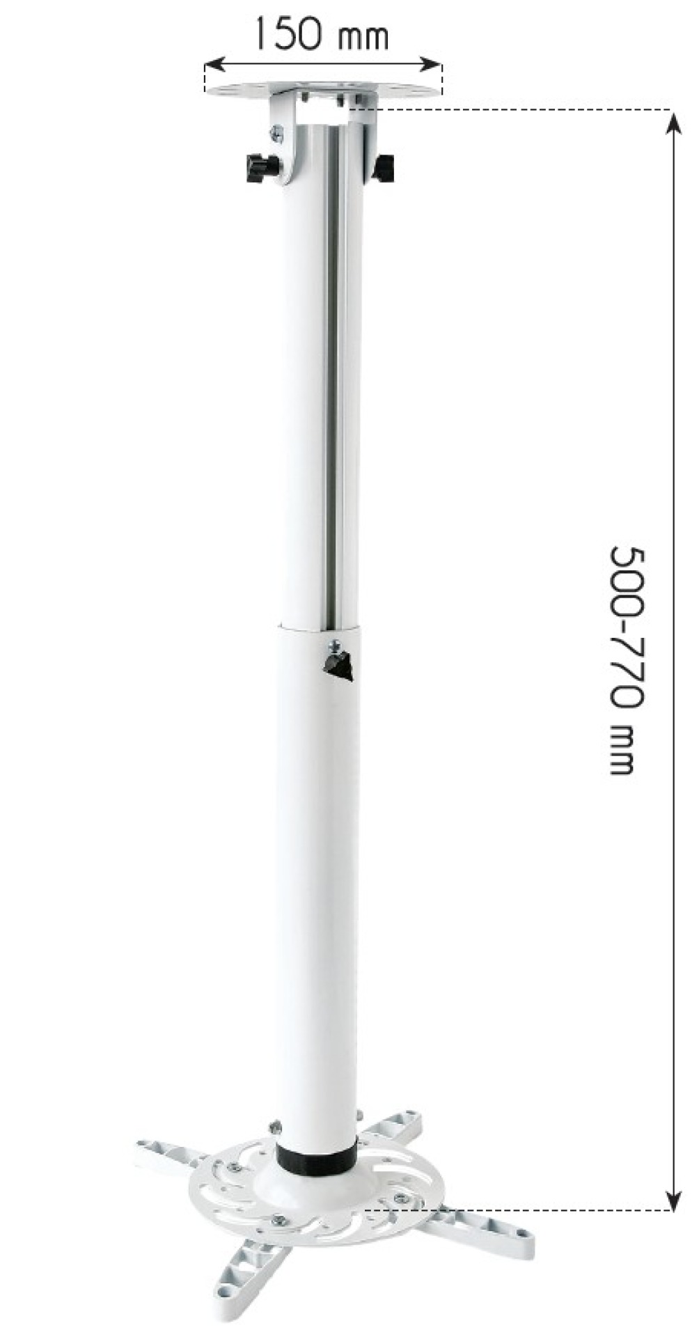 Profi Deckenhalterung für Beamer, ausziehbar, 500-770 mm, Weiß