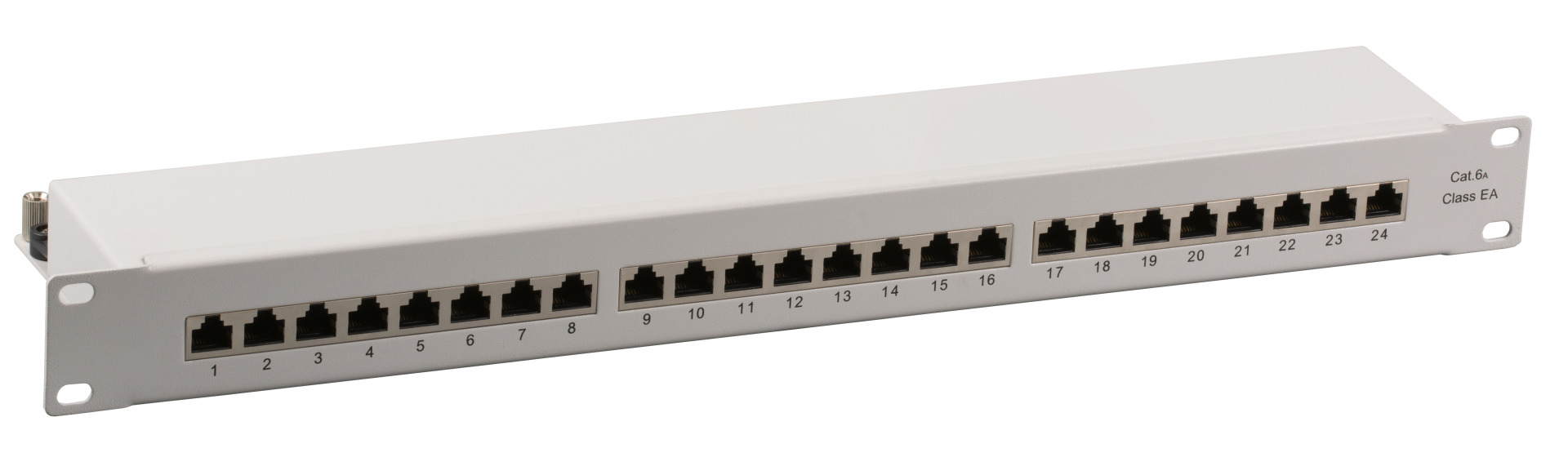 Patchpanel STP 24xRJ45 Cat.6A, 19“ 1U, RAL7035 grey