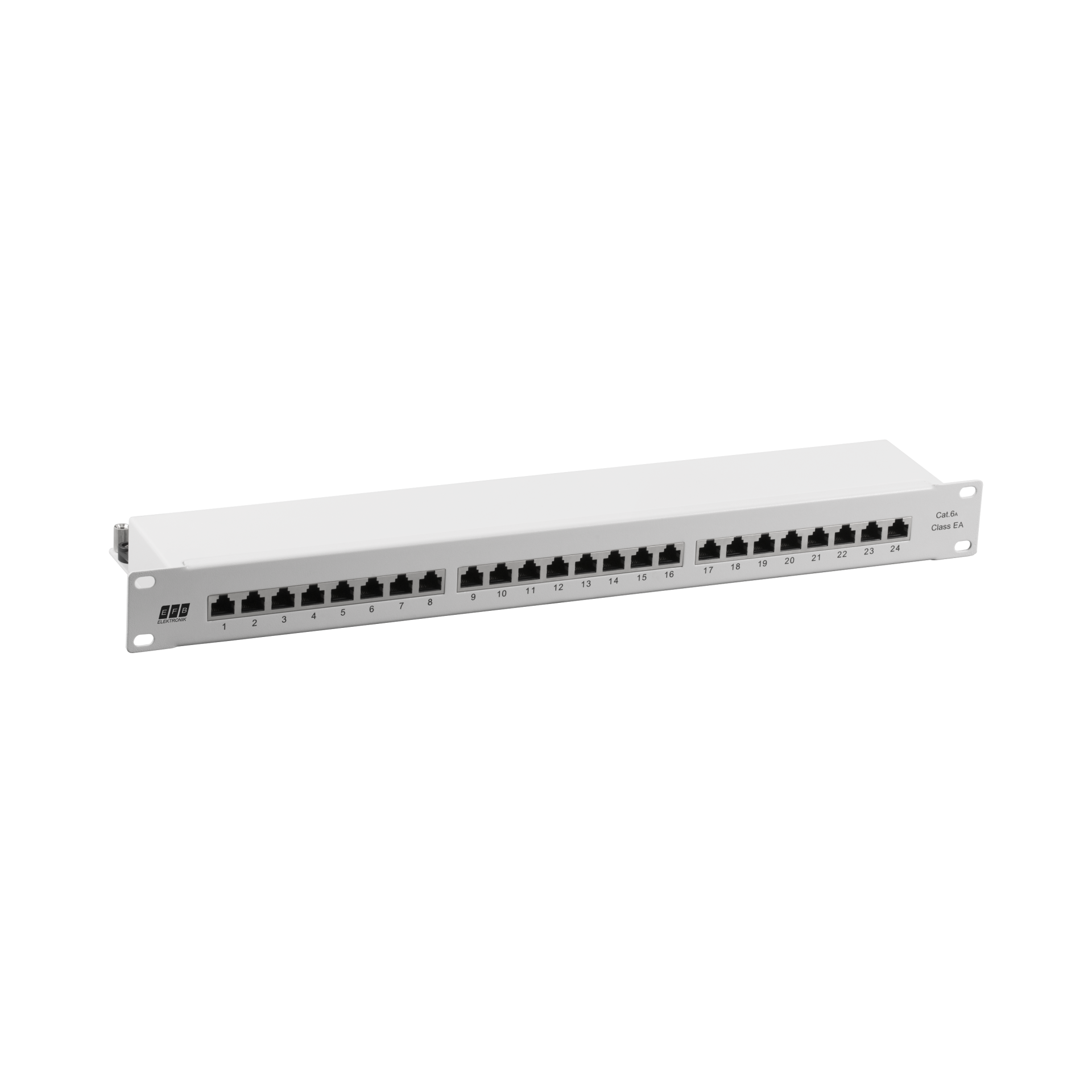 Patchpanel STP 24xRJ45 Cat.6A, 19“ 1HE, RAL7035 grau