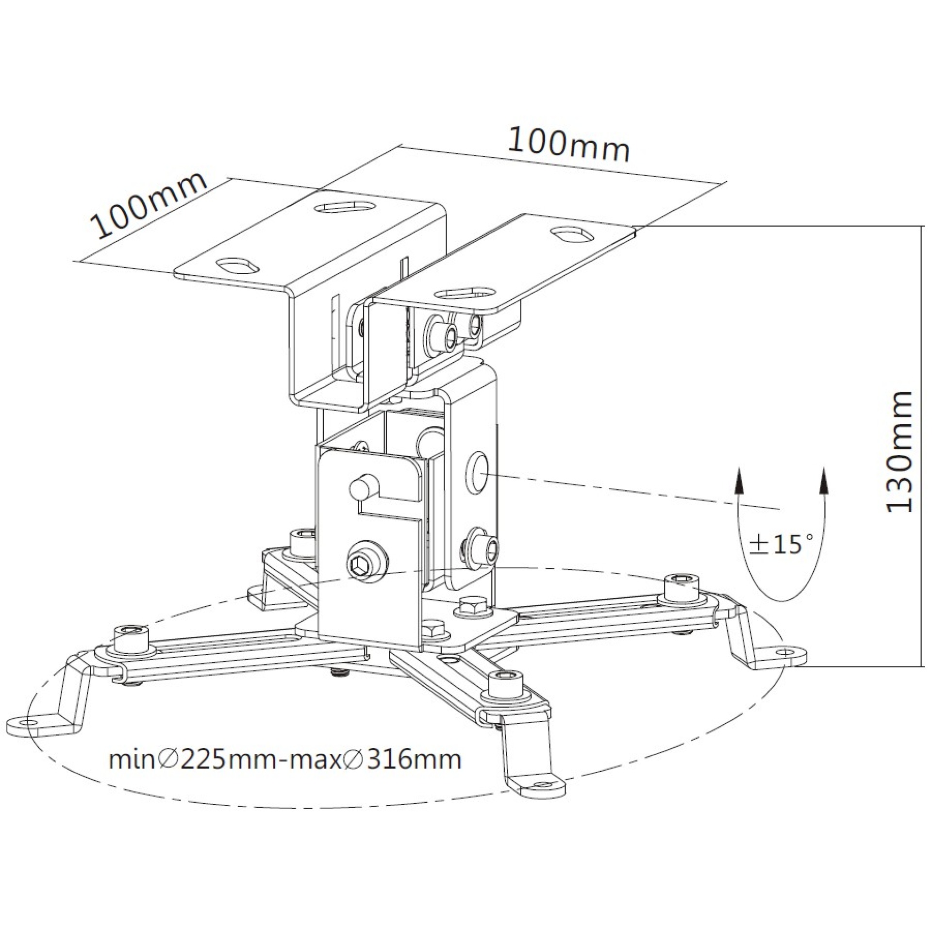 Extendable projector ceiling 130mm, silver