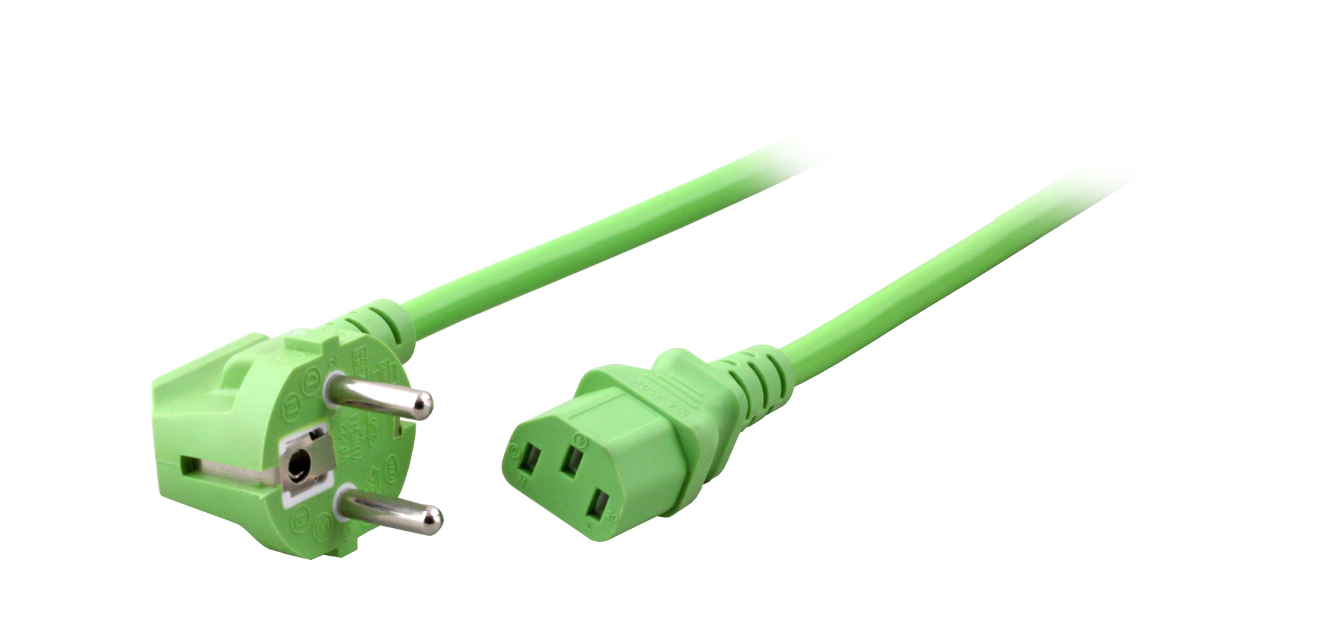Power Cable CEE7/7 90° - C13 180°, Green, 3.0 m, 3 x 1.00 mm²