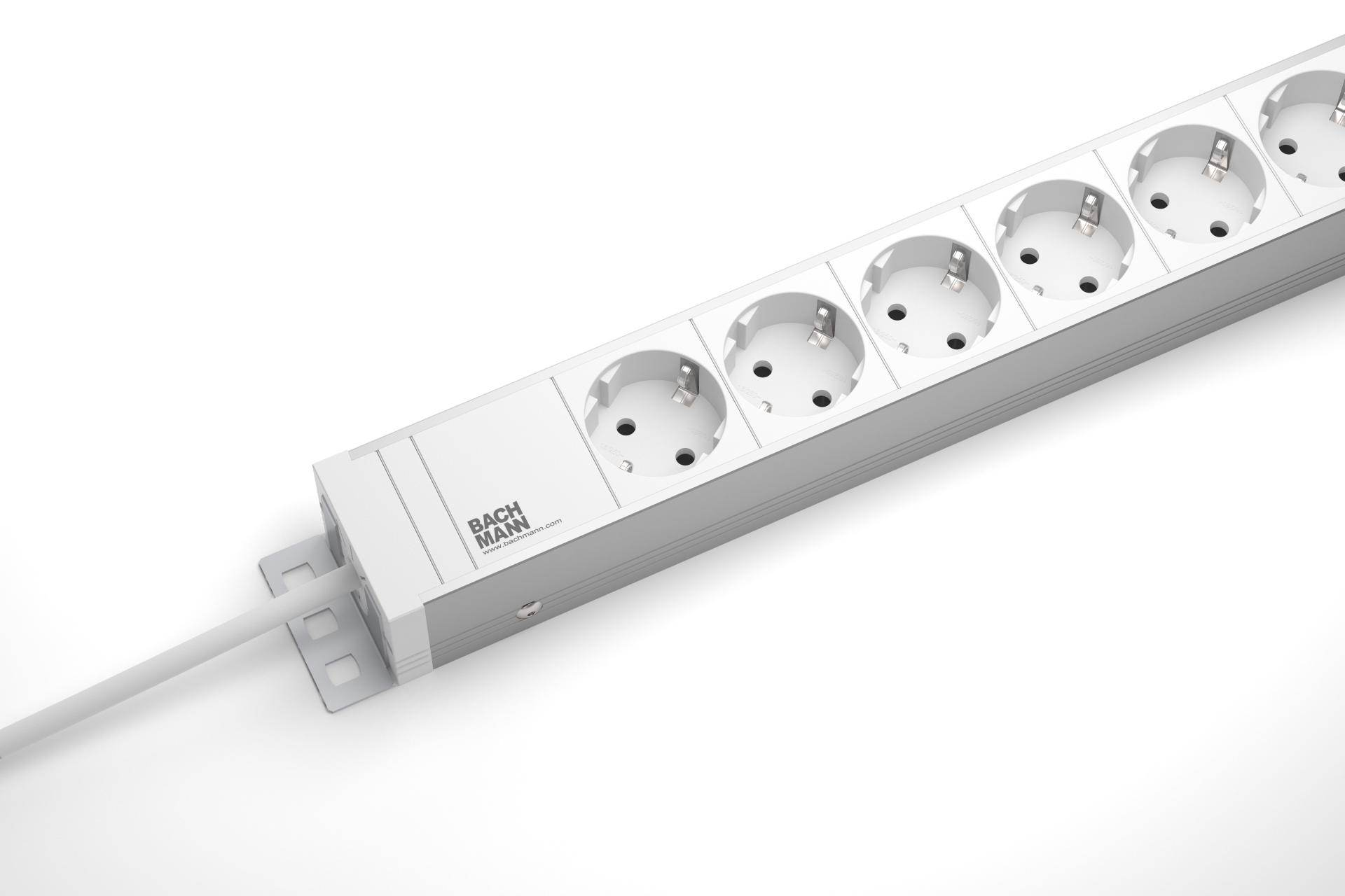 19" 1,5HE Steckdosenleiste 8 x CEE7/3, weiß, Zul. 2,0 m H05VV-F 3G1,5mm² CEE7/7