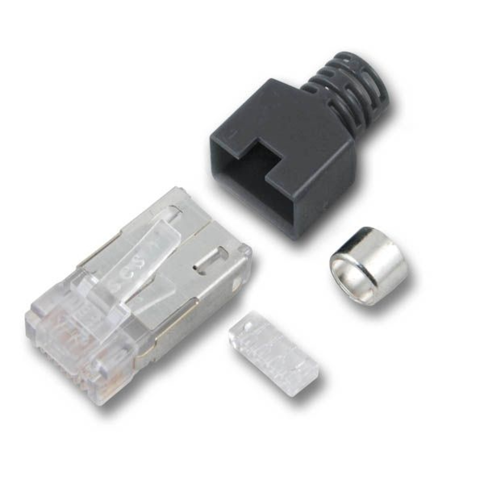 RJ45-Stewart Stecker STP, hellgrau, 50 Stück, 4 Elemente, Cat.5e