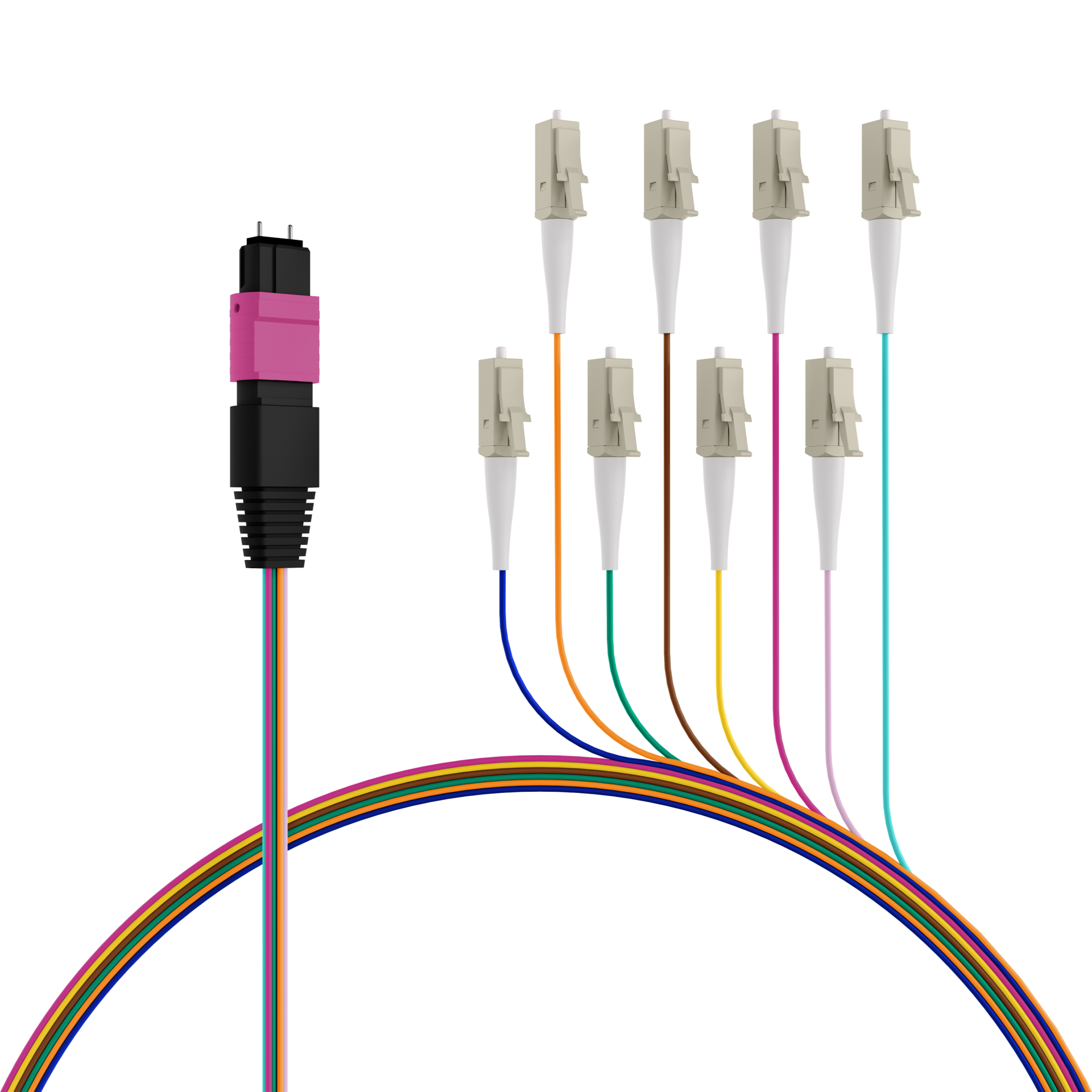 MTP®(M)-LC Fanout cable OM4 8 fibers Typ B LSZH erica-violet 1m