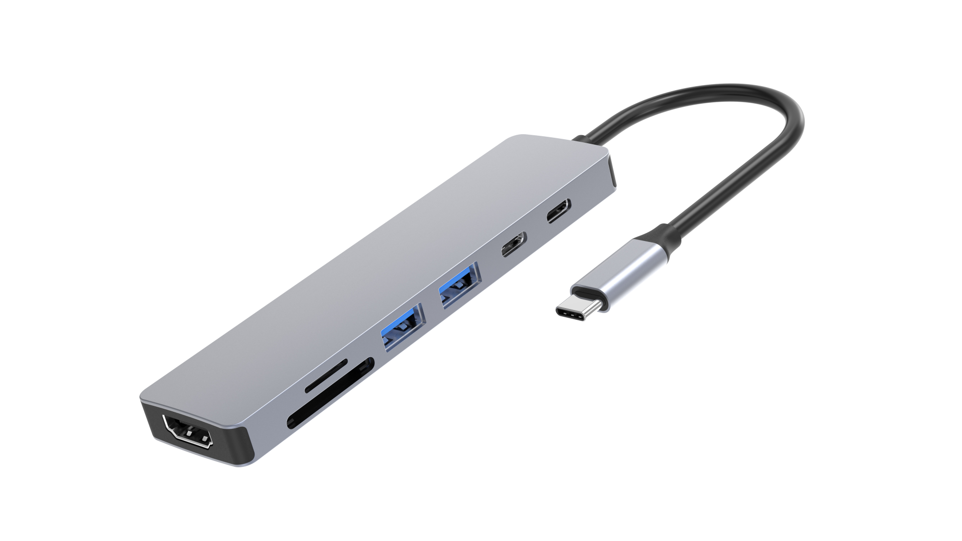 USB-C Docking Station 7-in-1, for 1 monitor Alu, 2xUSB3.0/USB-C/HDMI/PD/CR