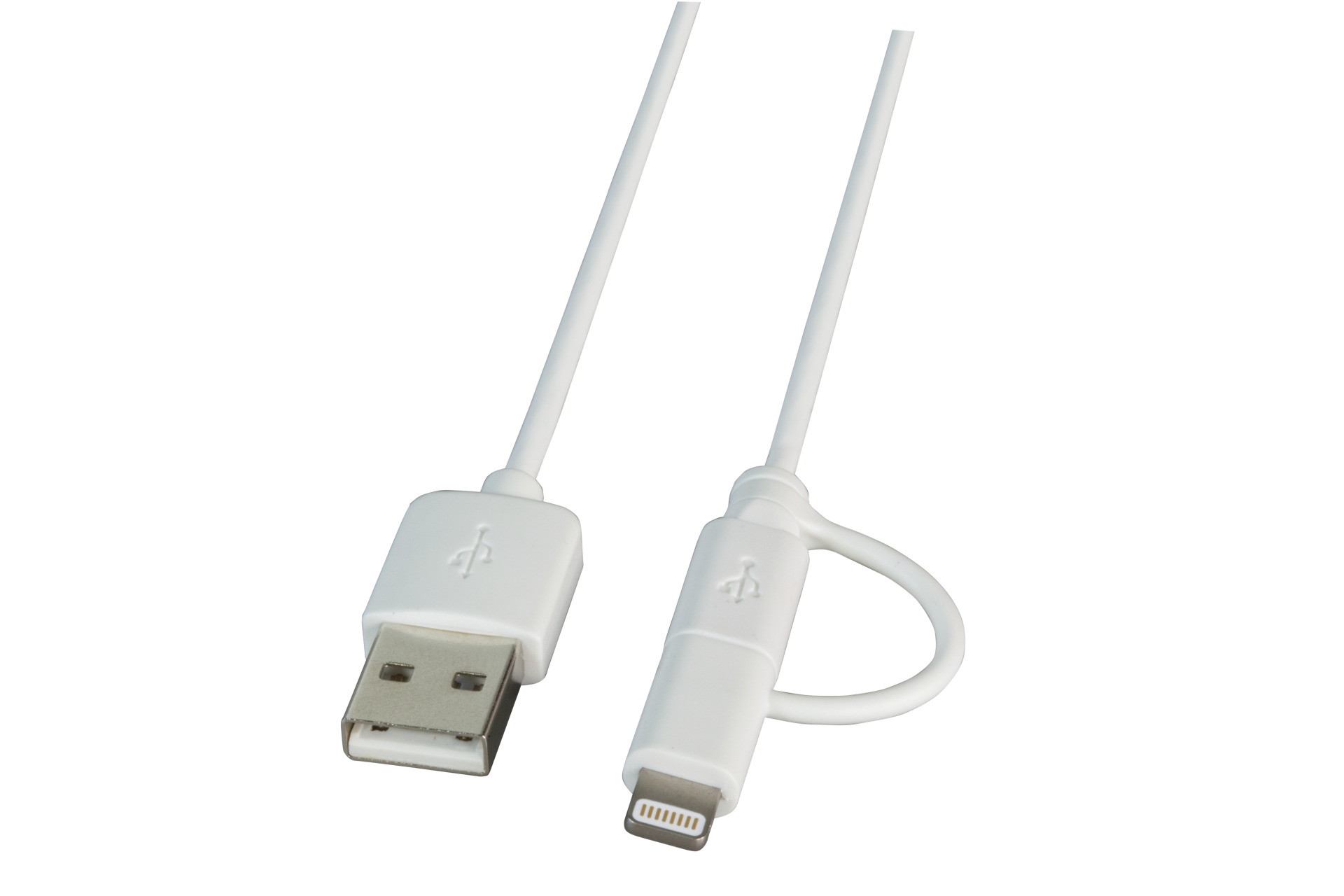 MFI USB2.0 Kabel Typ-A - 2 in 1 Stecker,- Micro-B / Lightning, 1,0m, weiß
