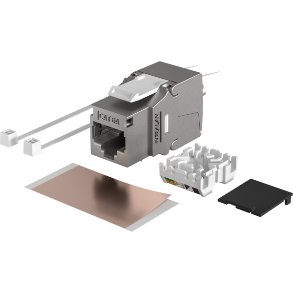 RJ45 CAT 6A Keystone-Modul E-20091 mit Abschirmung und Zubehör für zuverlässige und modulare Netzwerkverkabelung in IT-Infrastrukturen