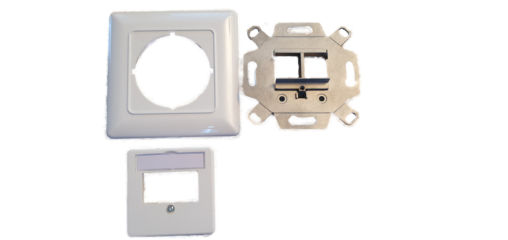 2-Port Frame Set for Keystone, straight outlet, DIN49075, RAL9003 signal white