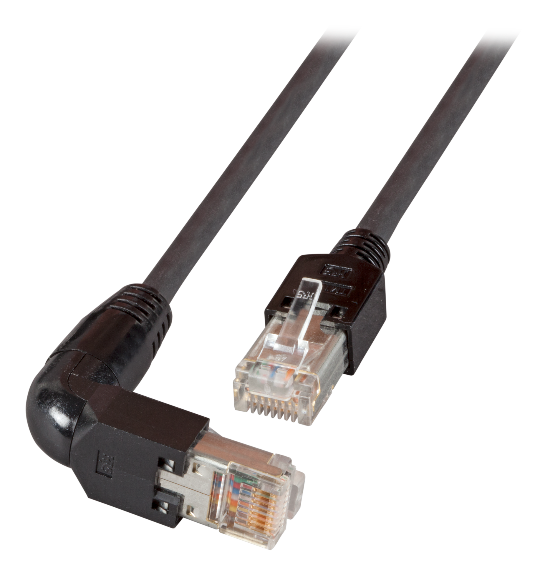 RJ45 Patchkabel Cat.5e S/UTP PVC  TM11 1x90° schwarz 0,25m