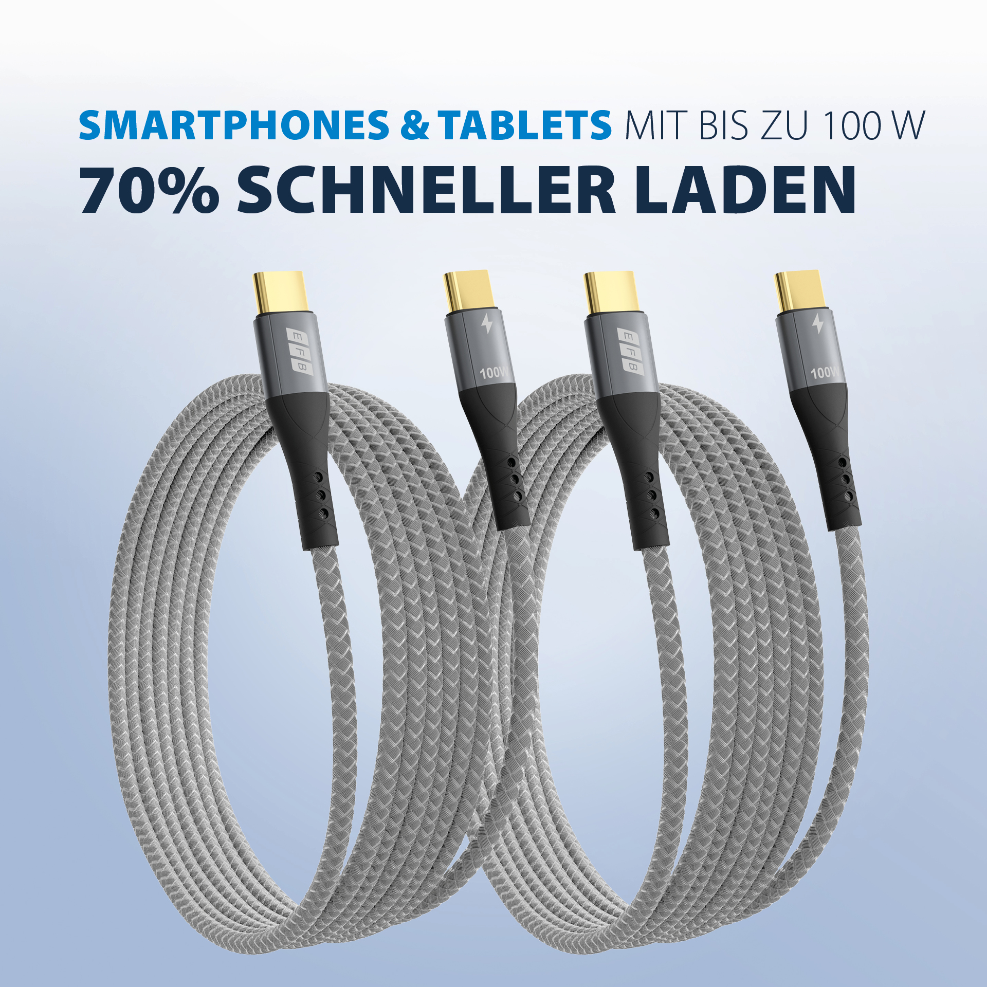 USB-C Kabelset 100W PD 3.0 5A E-Marker Chip 2x2m grau Goldkontakte Textilmantel