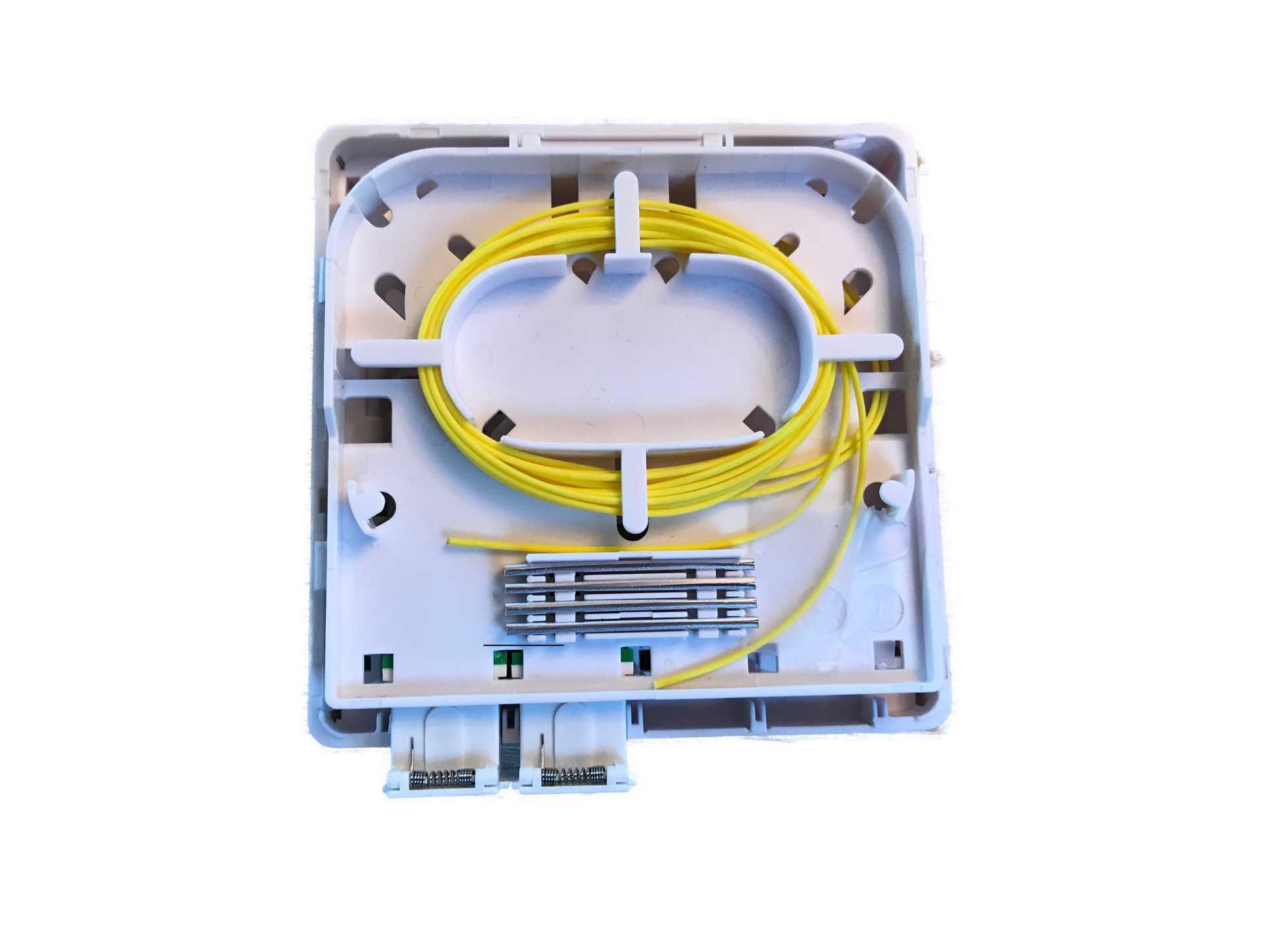 FTTH Box for 4 adapters SC-S or LC-D 80x80 with cable guide, shrinkversion