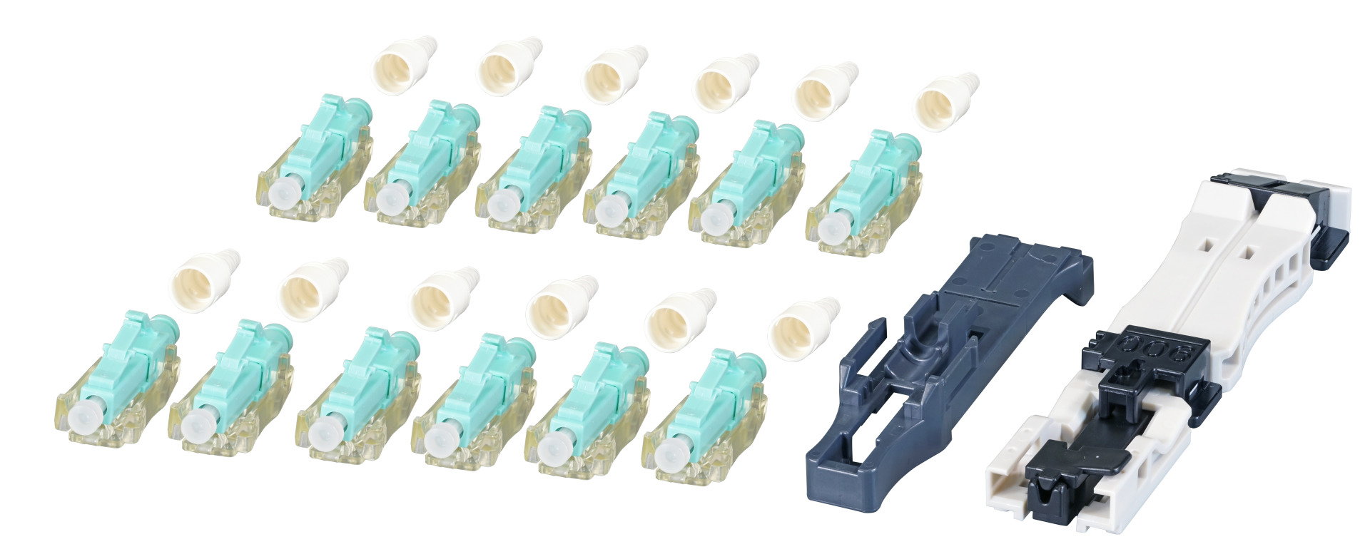 12er Set field installable LC connectors OS2 blue, with Fiber holder